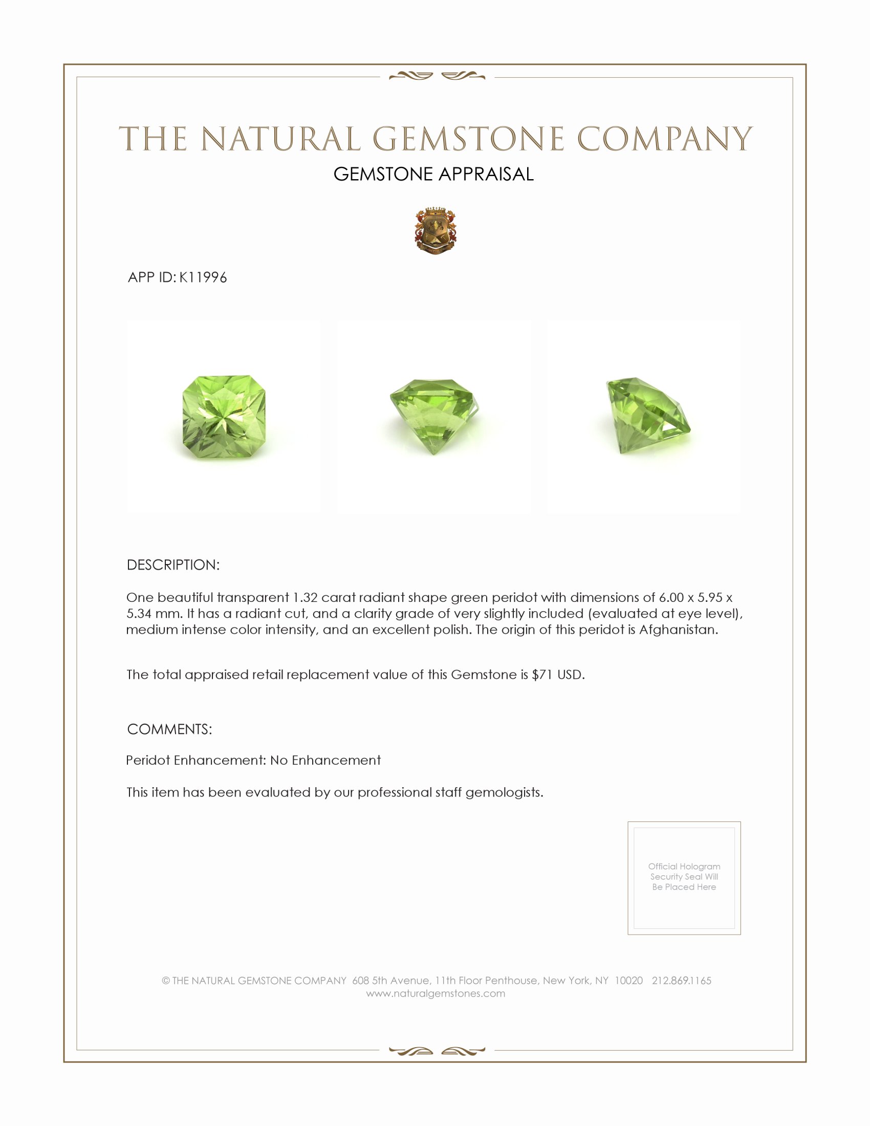 1.32 Ct. Peridot from Afghanistan