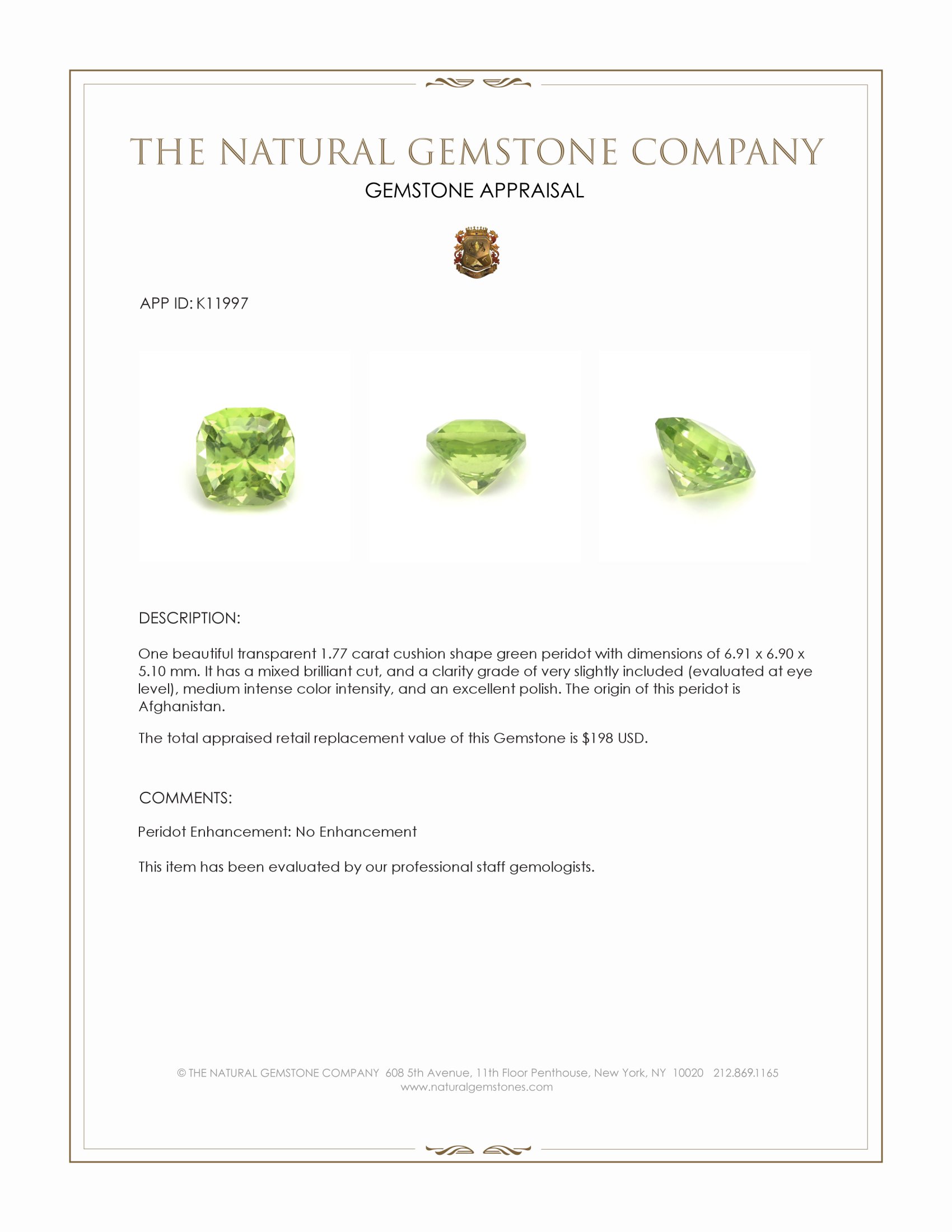 1.77 Ct. Peridot from Afghanistan