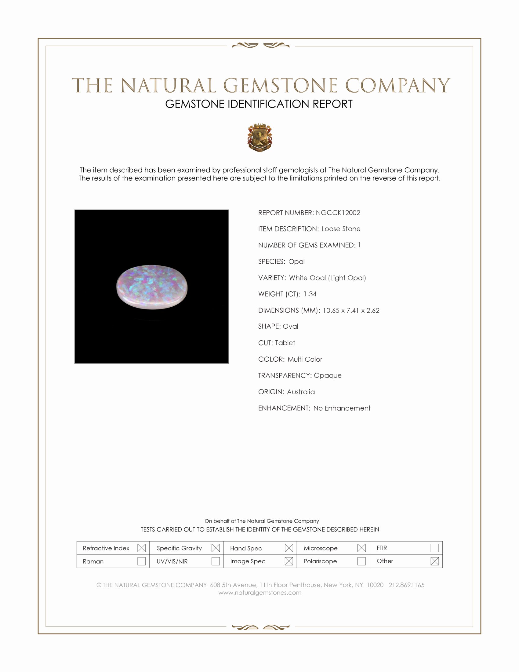 1.34 Ct. Multi Color White Opal (Light Opal) from Australia