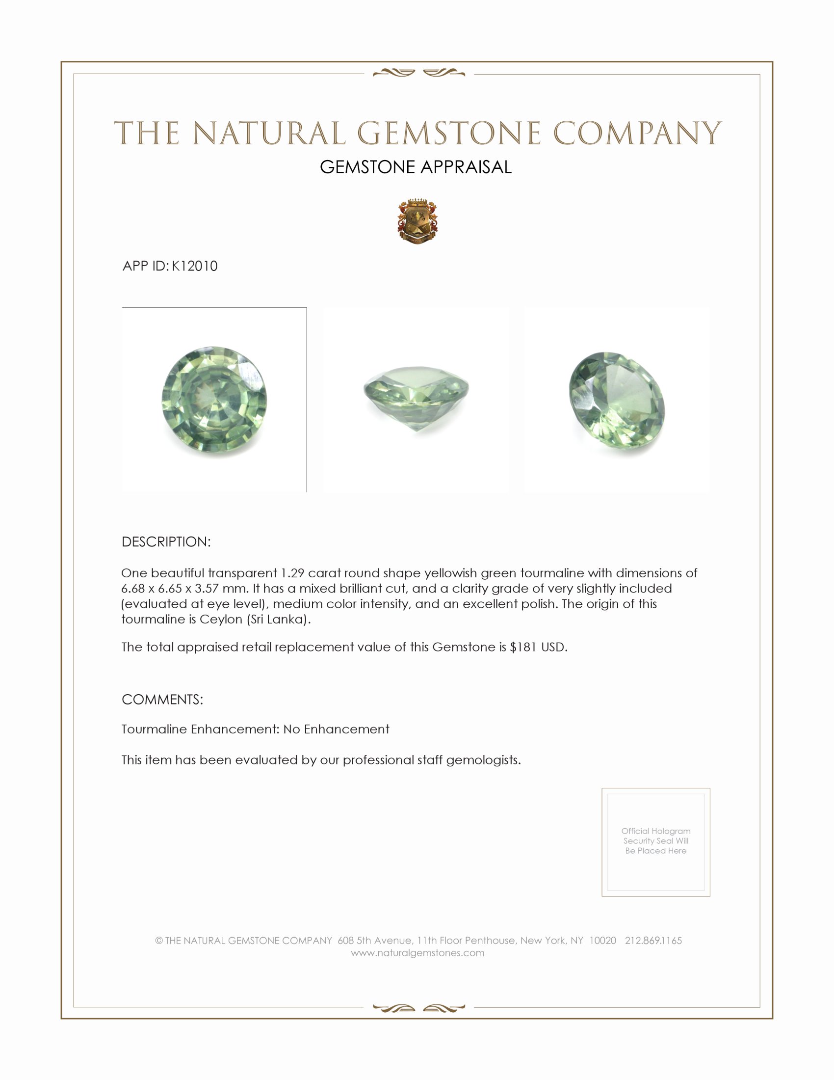 1.29 Ct. Tourmaline from Ceylon (Sri Lanka)