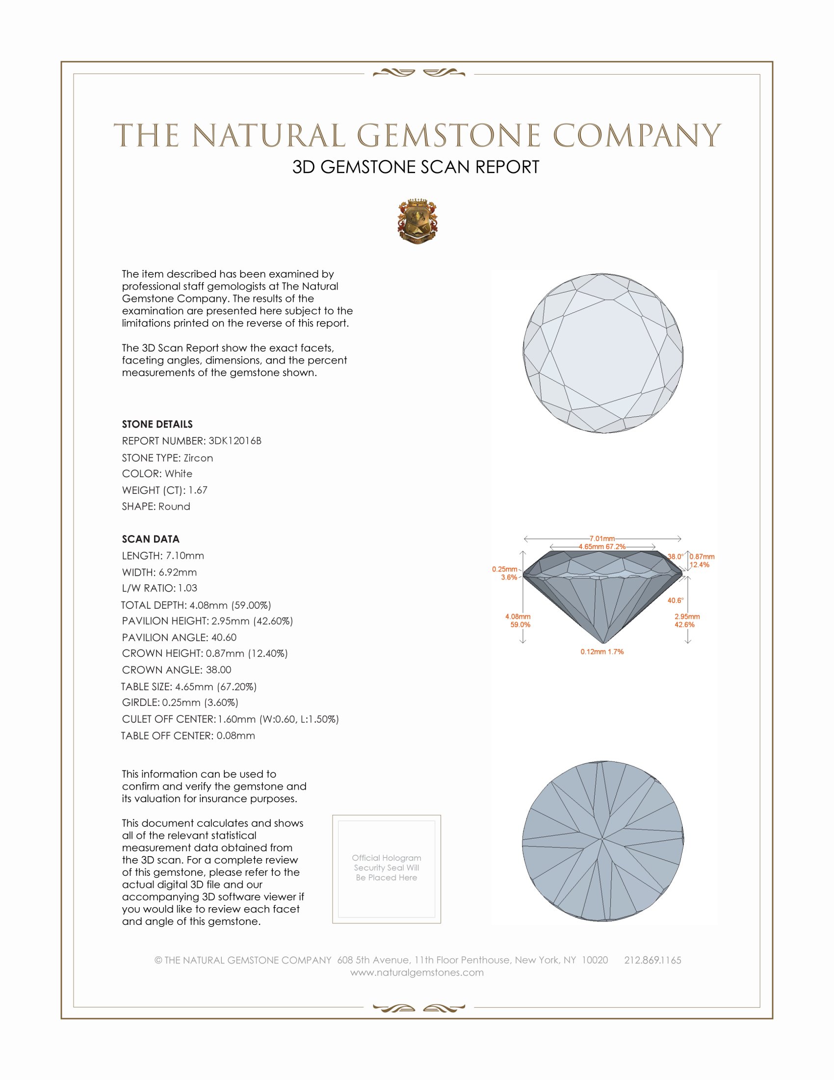 1.67 Ct. Zircon from Ceylon (Sri Lanka)