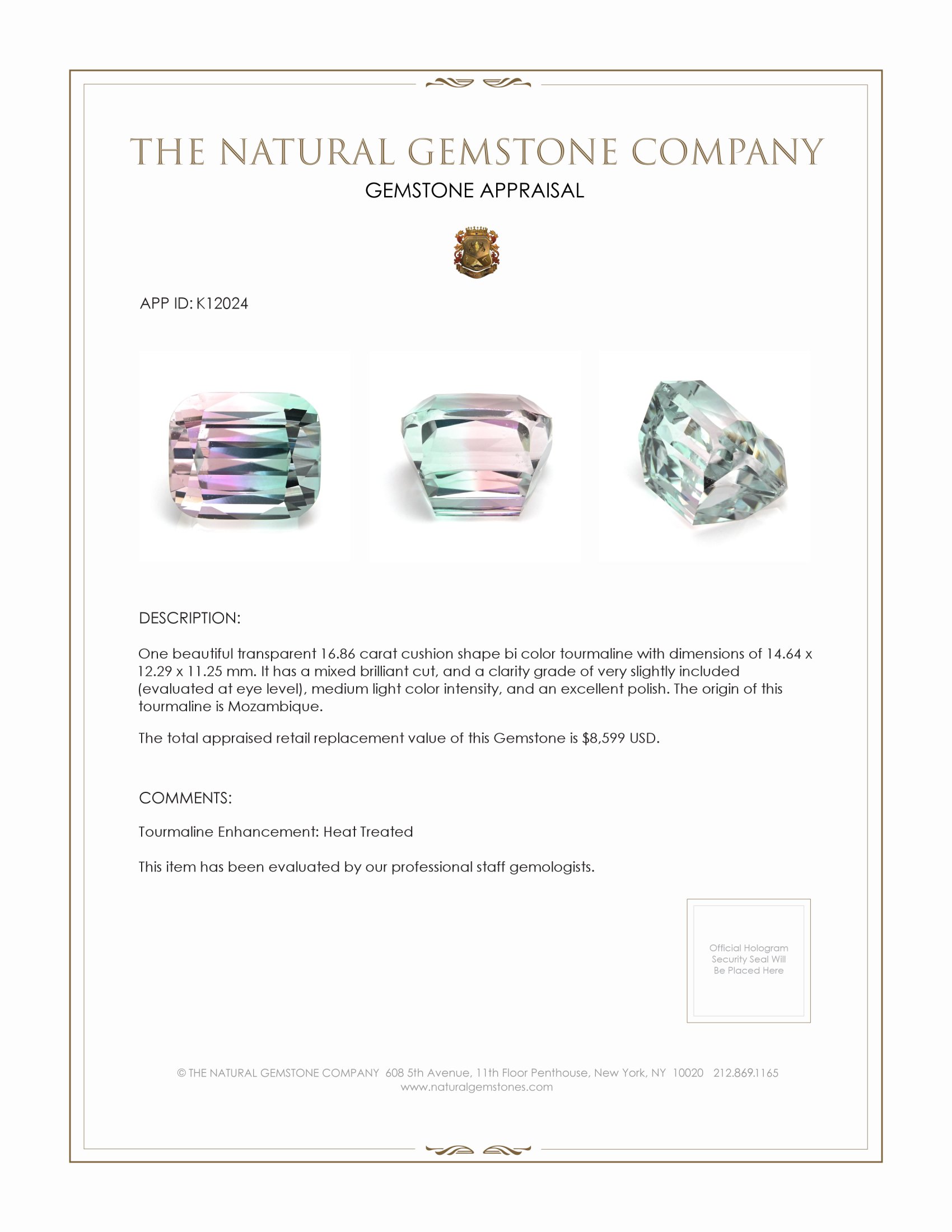 16.86 Ct. Tourmaline from Mozambique