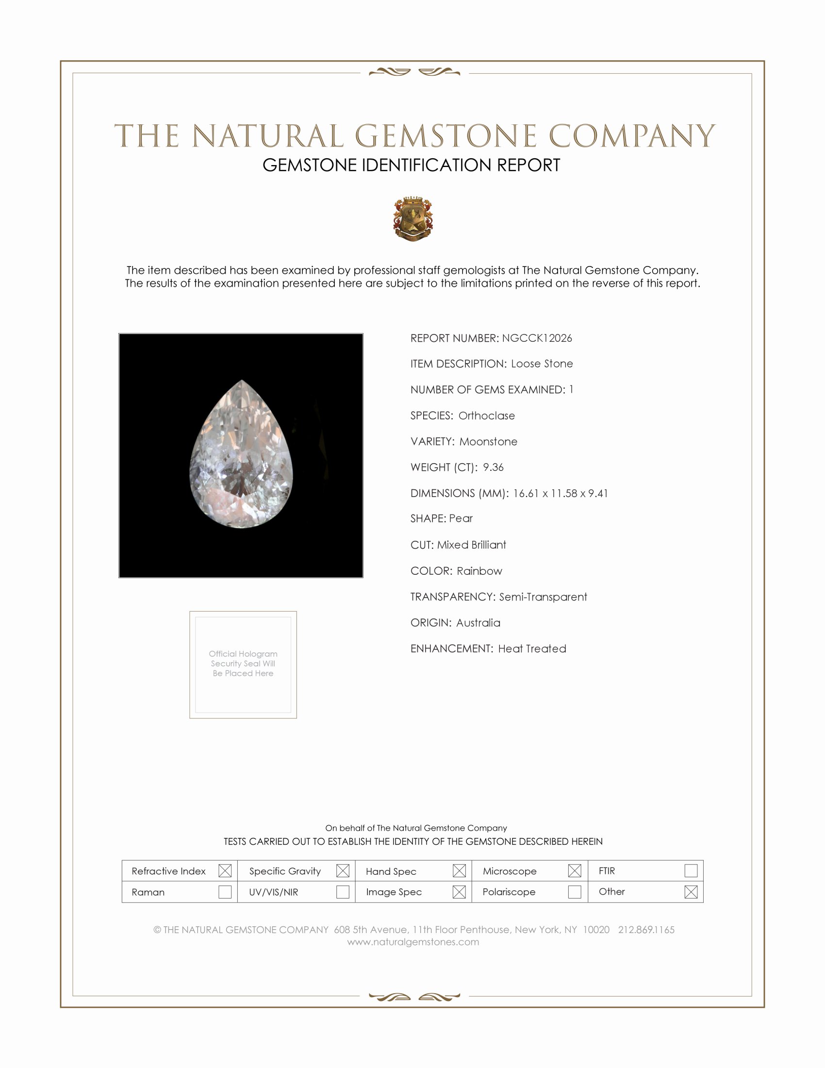 9.36 Ct. Rainbow Moonstone from Australia