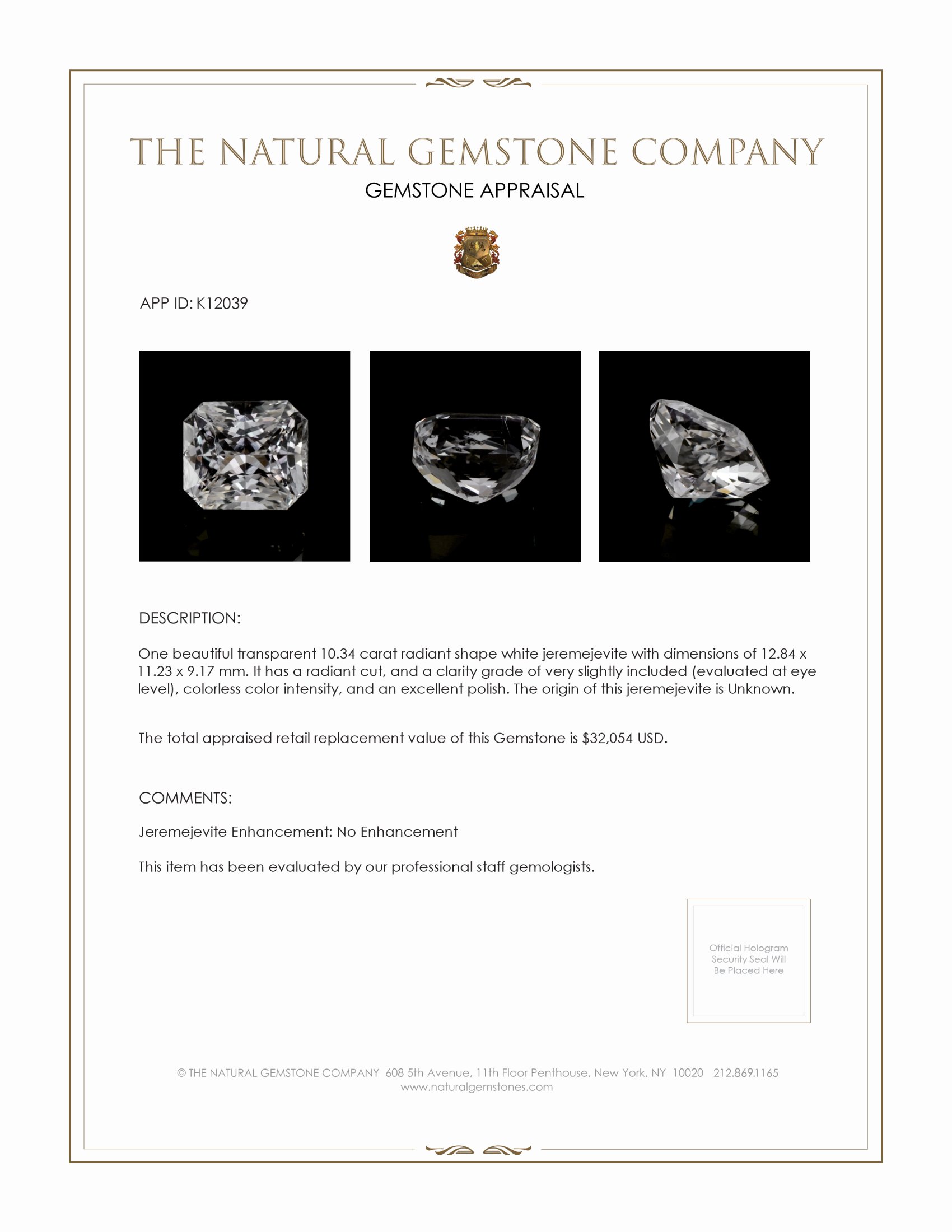 10.34 Ct. Jeremejevite