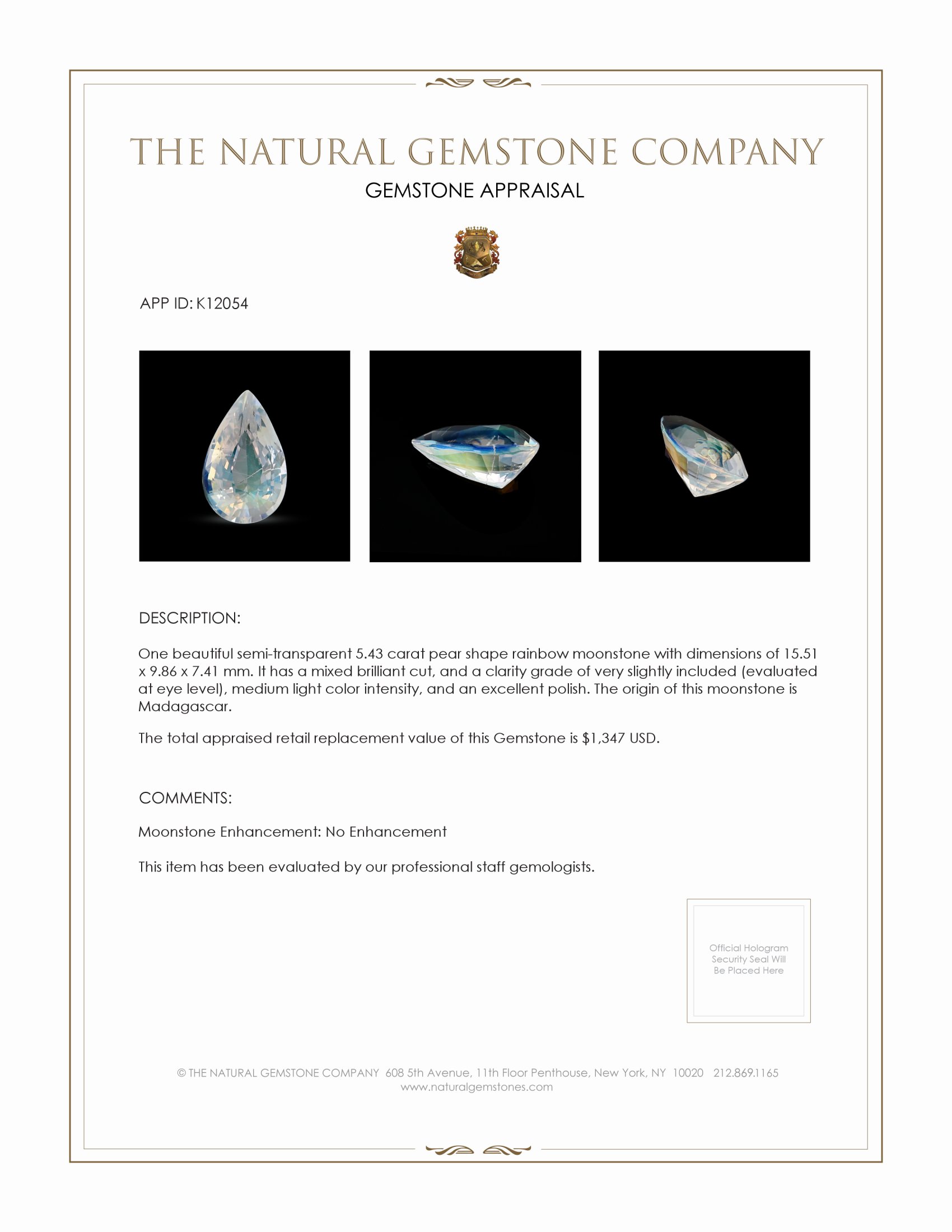 5.43 Ct. Moonstone from Madagascar