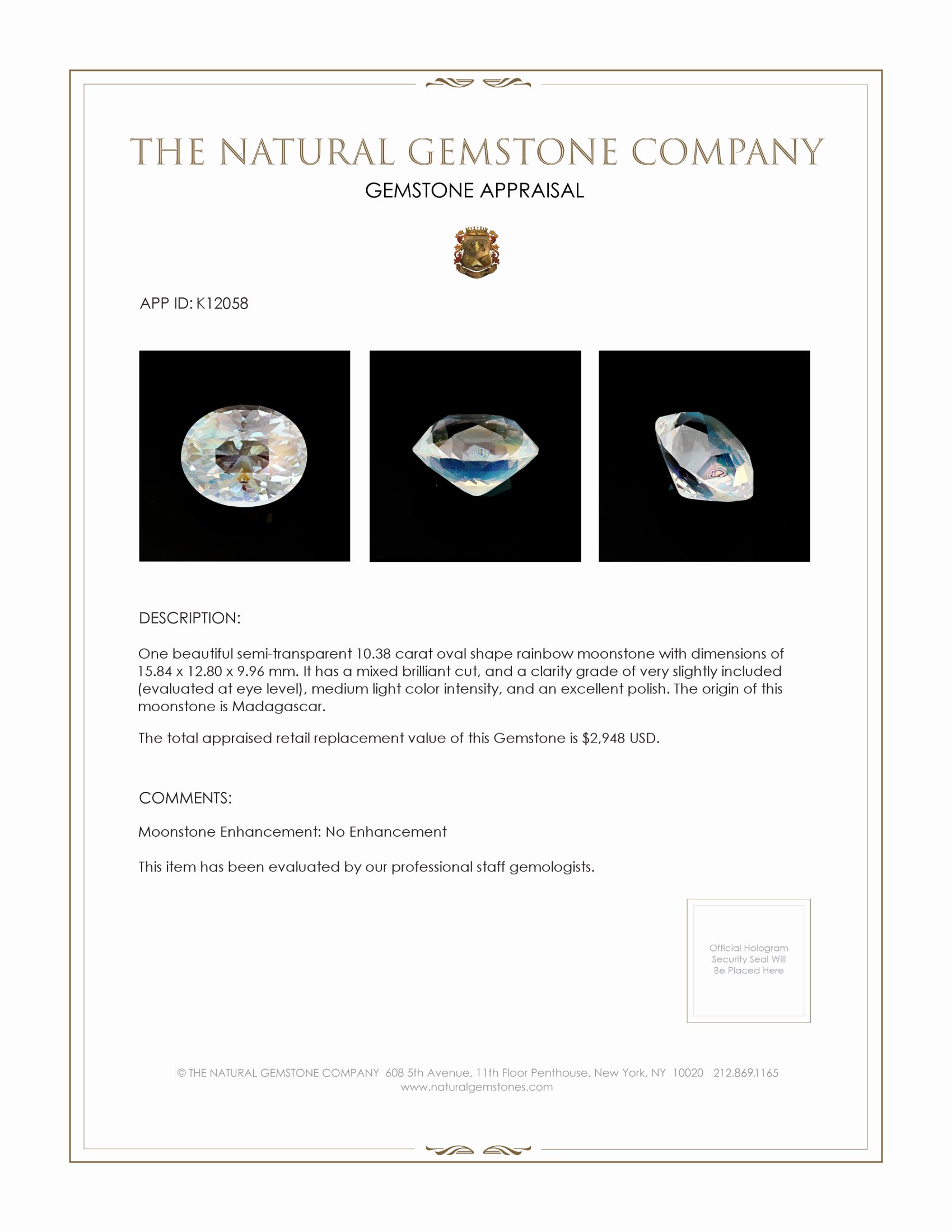 10.38 Ct. Moonstone from Madagascar