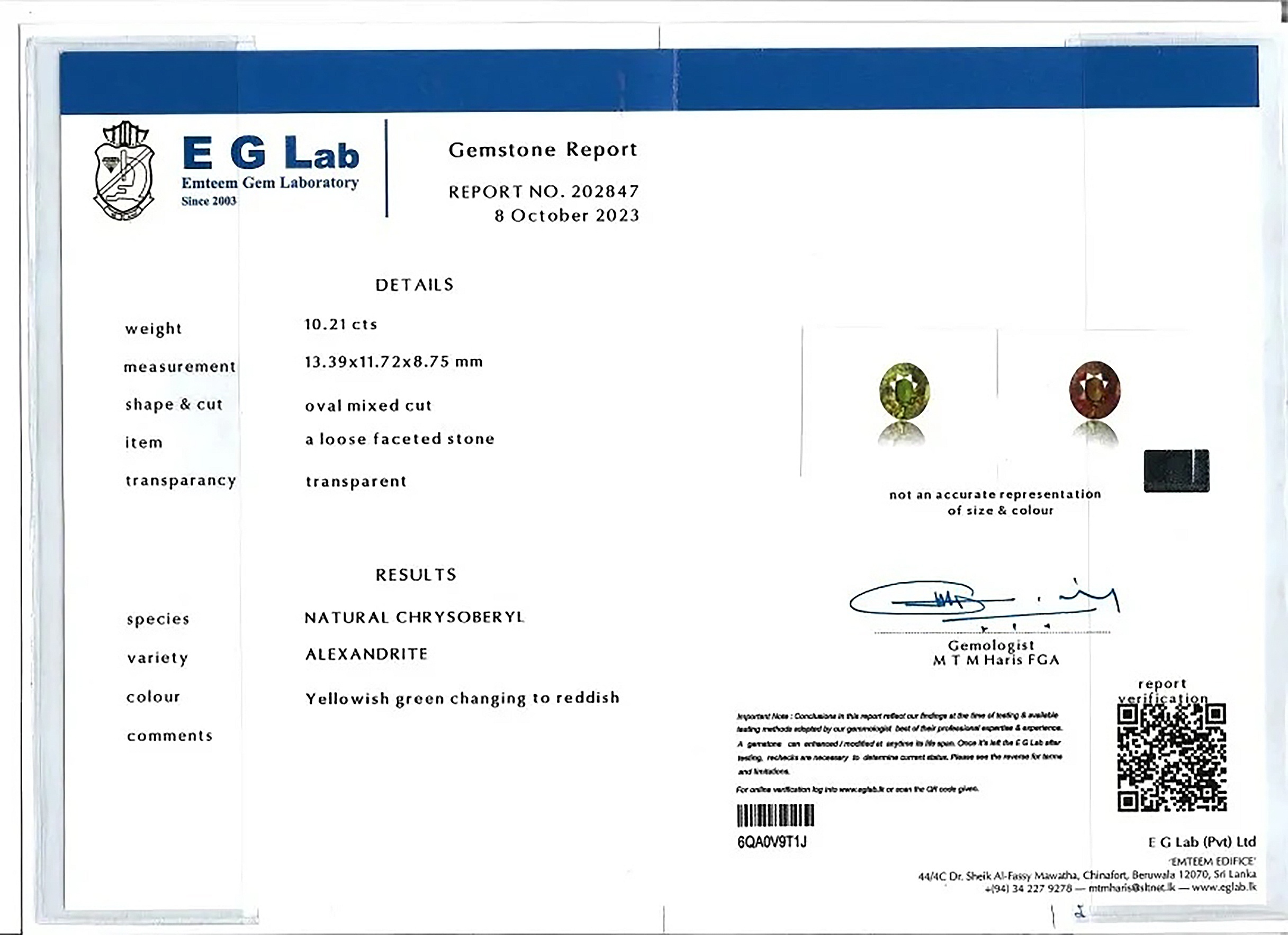 10.24 Ct. Alexandrite from Madagascar