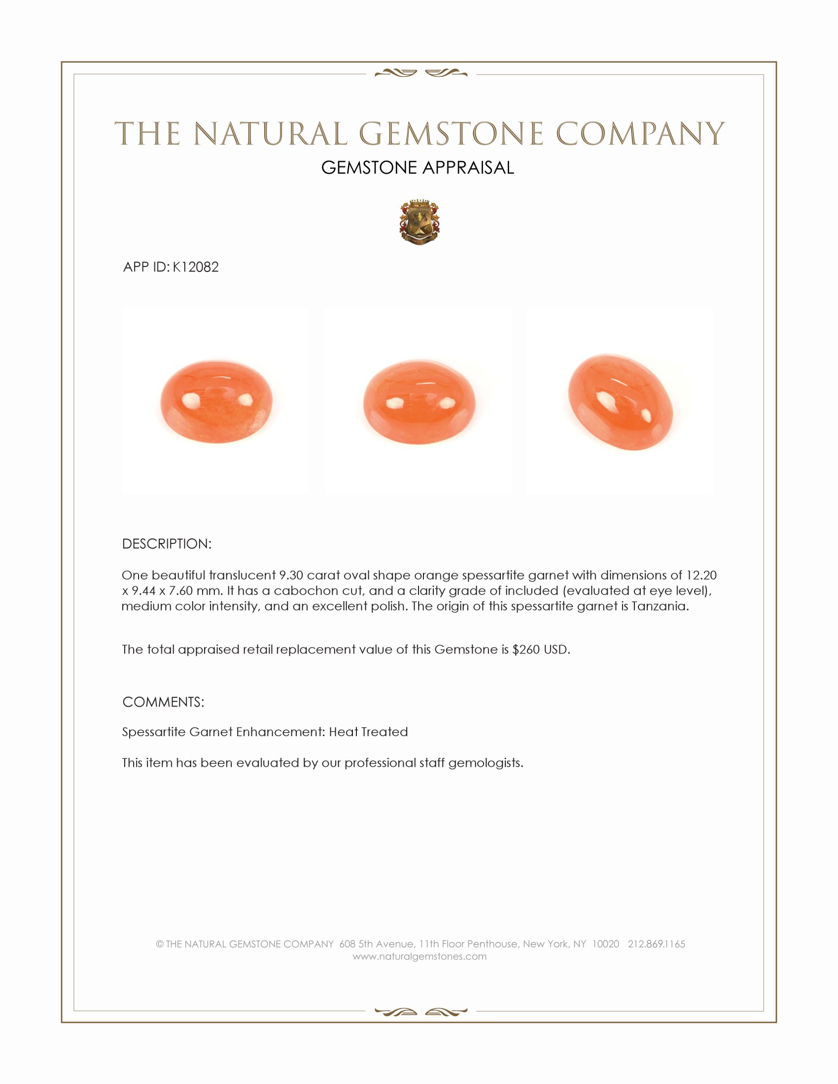 9.30 Ct. Cabochon Spessartite Garnet from Tanzania