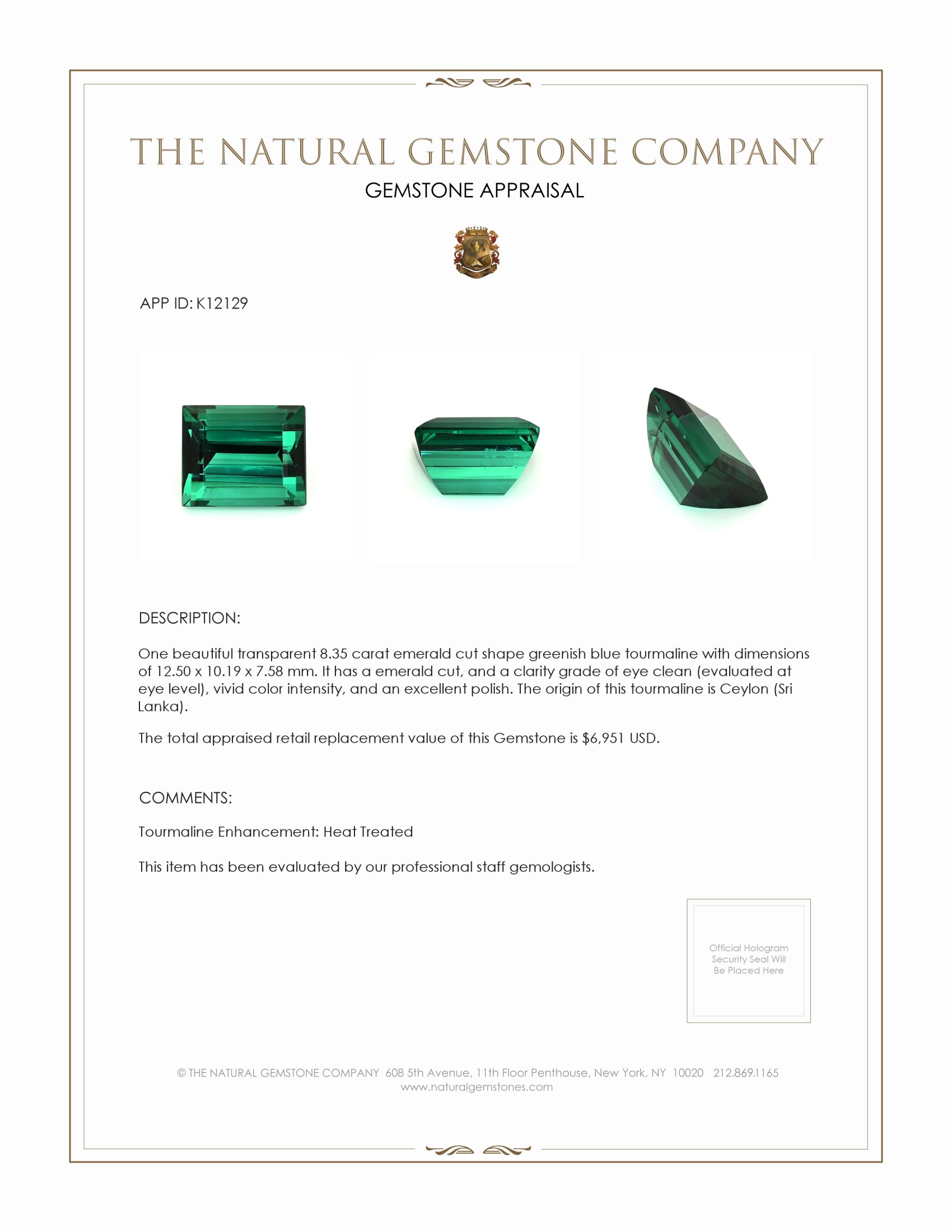 8.35 Ct. Tourmaline from Ceylon (Sri Lanka)