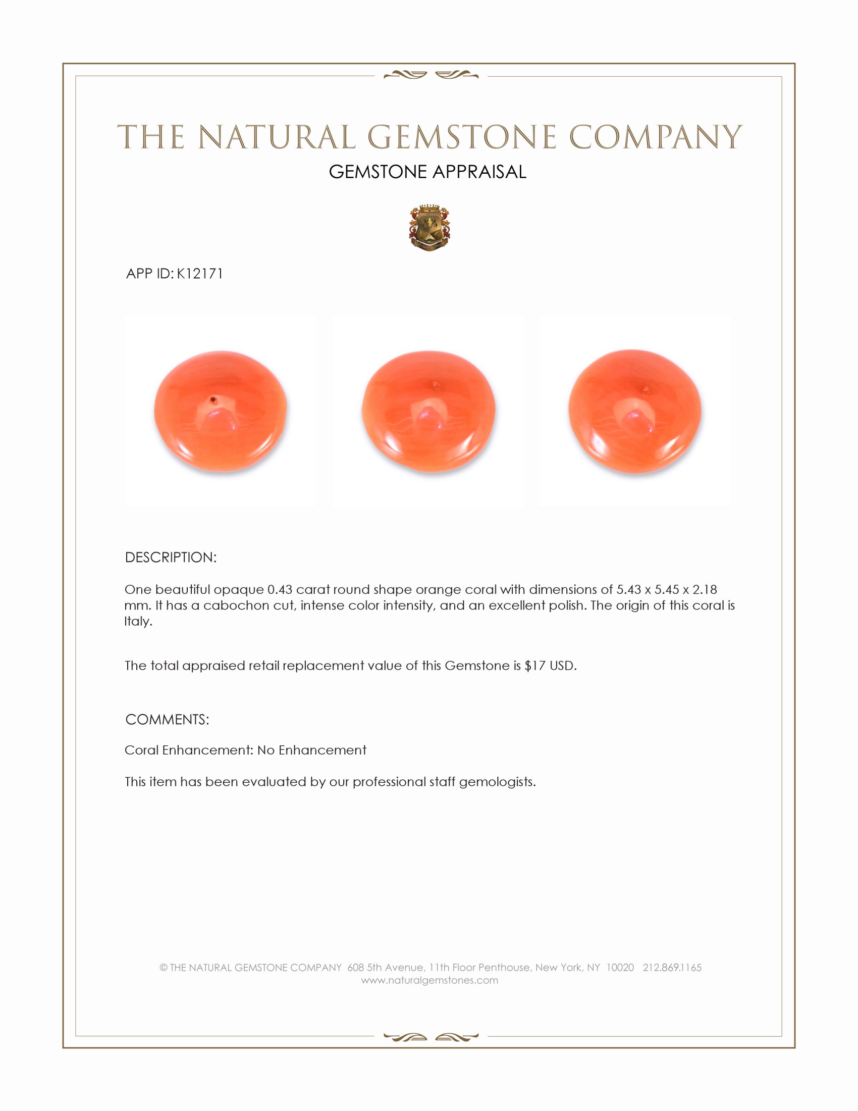 0.43 Ct. Cabochon Coral from Italy