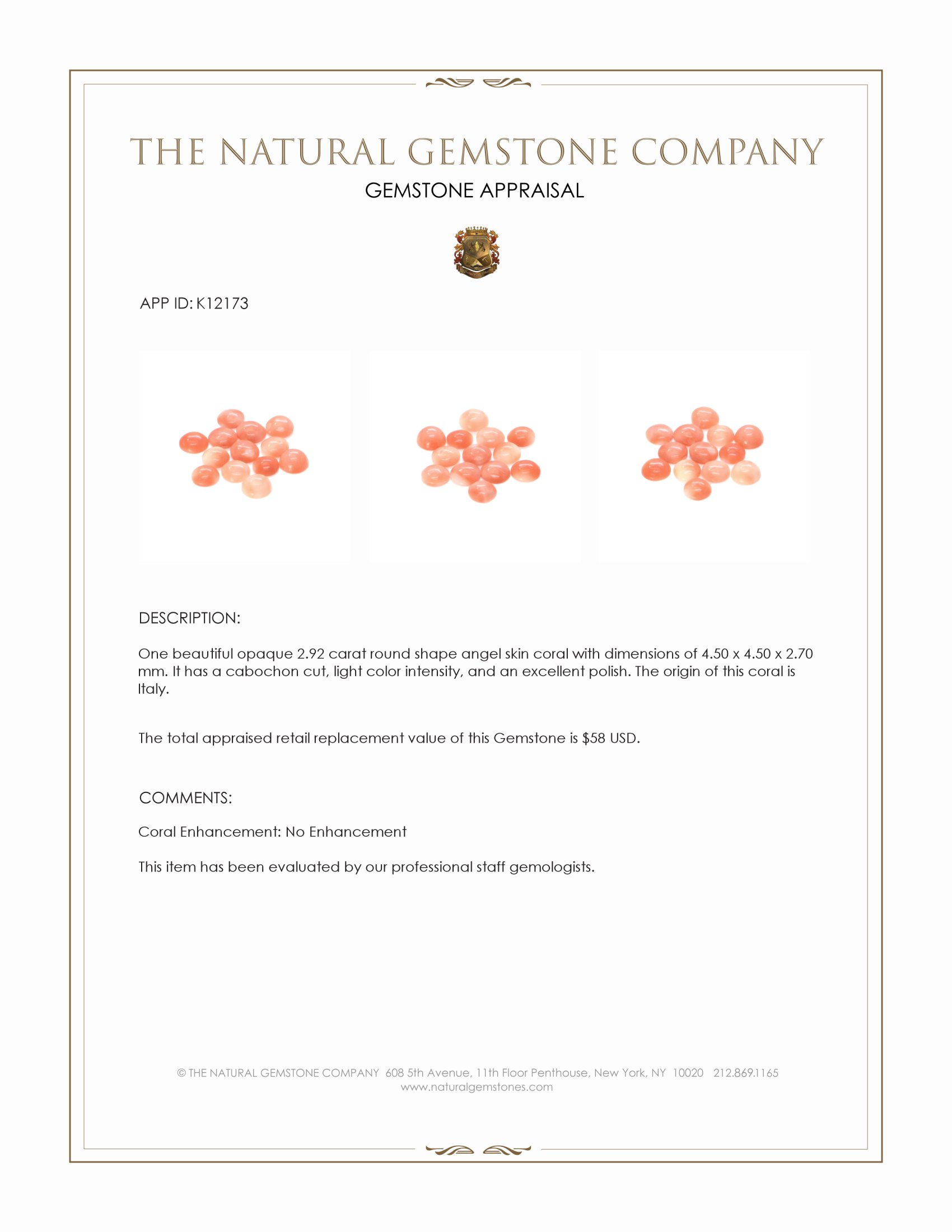 2.92 Ct. Cabochon Coral from Italy