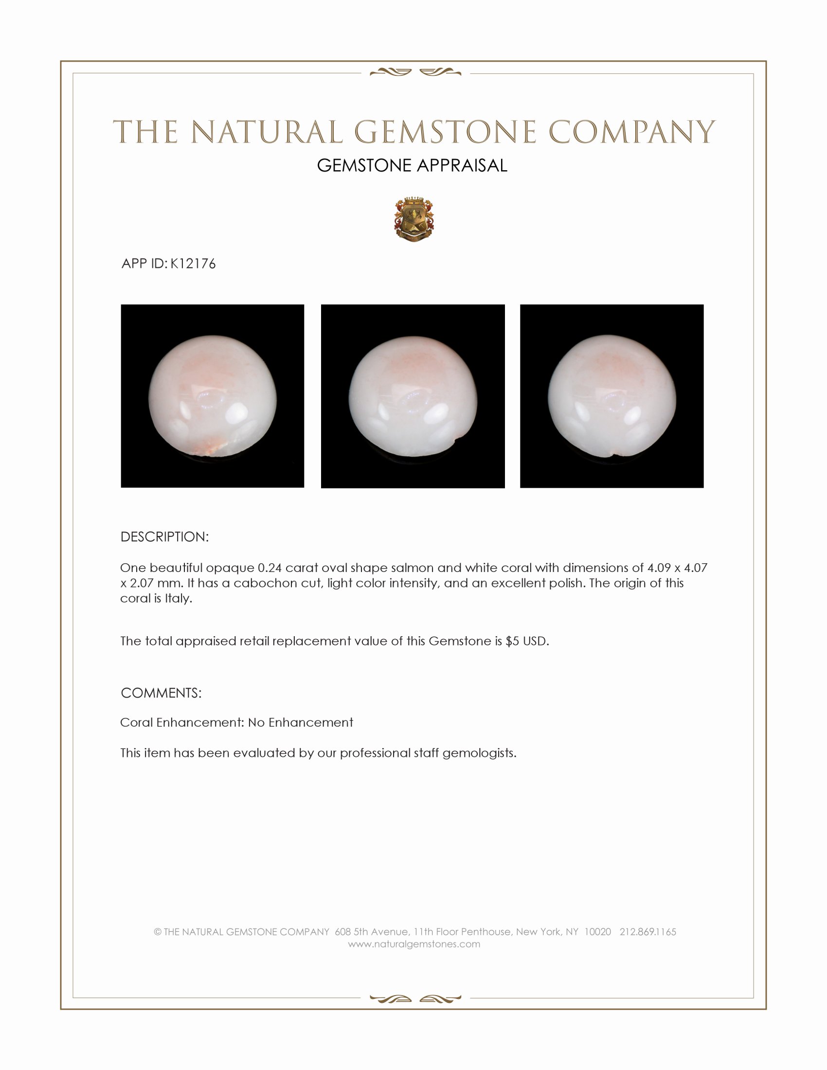 0.24 Ct. Cabochon Coral from Italy