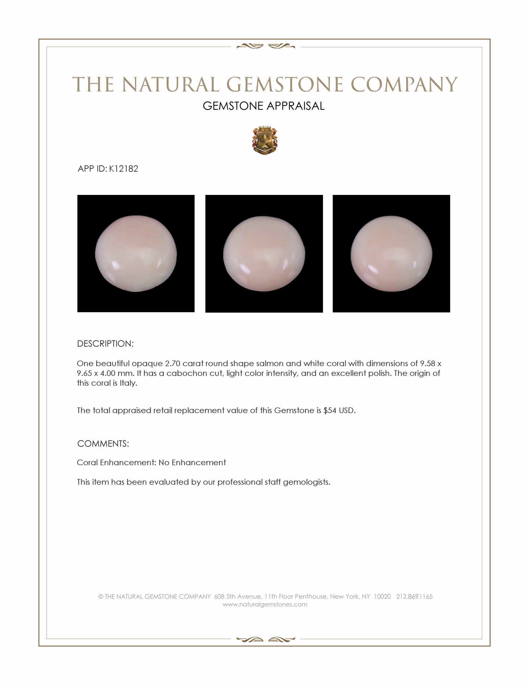 2.70 Ct. Cabochon Coral from Italy