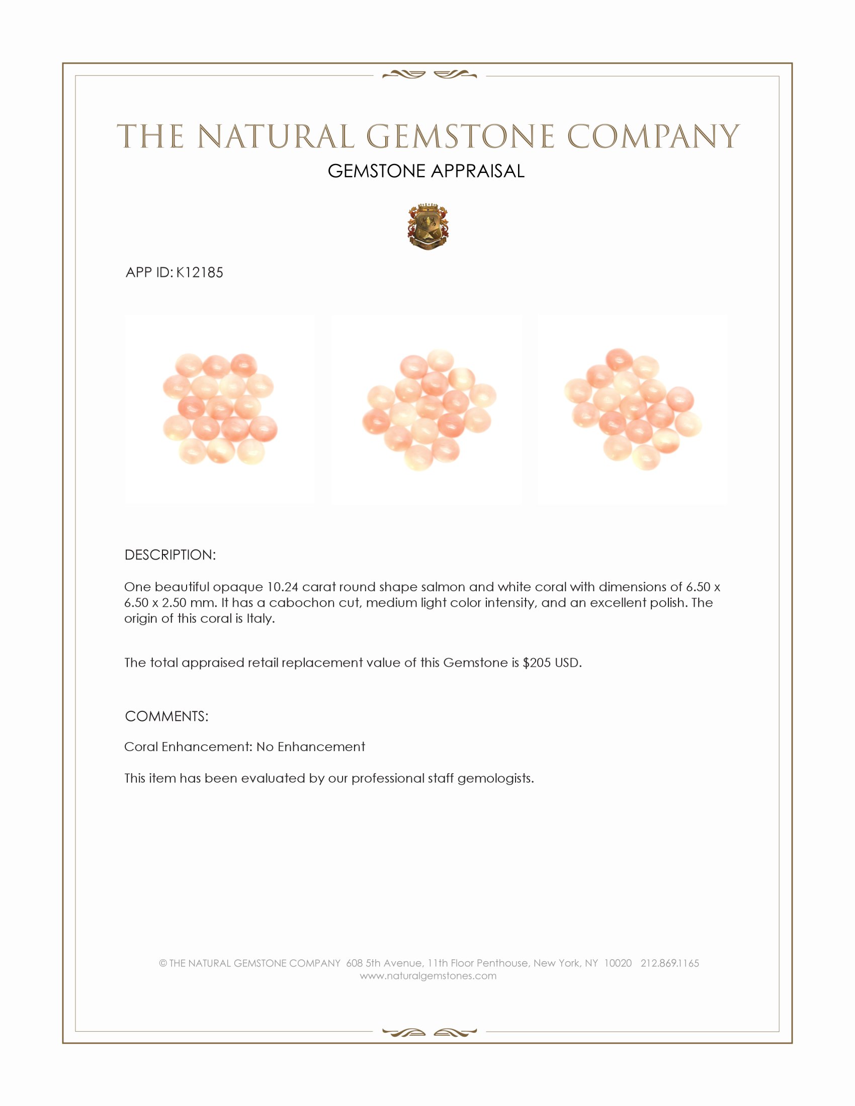 10.24 Ct. Cabochon Coral from Italy