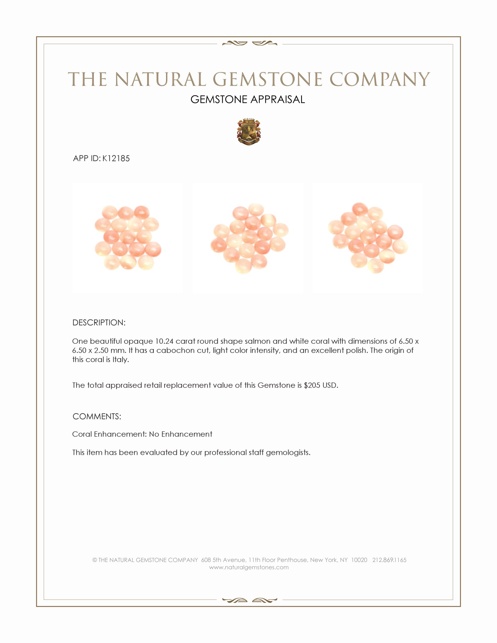 10.24 Ct. Cabochon Coral from Italy