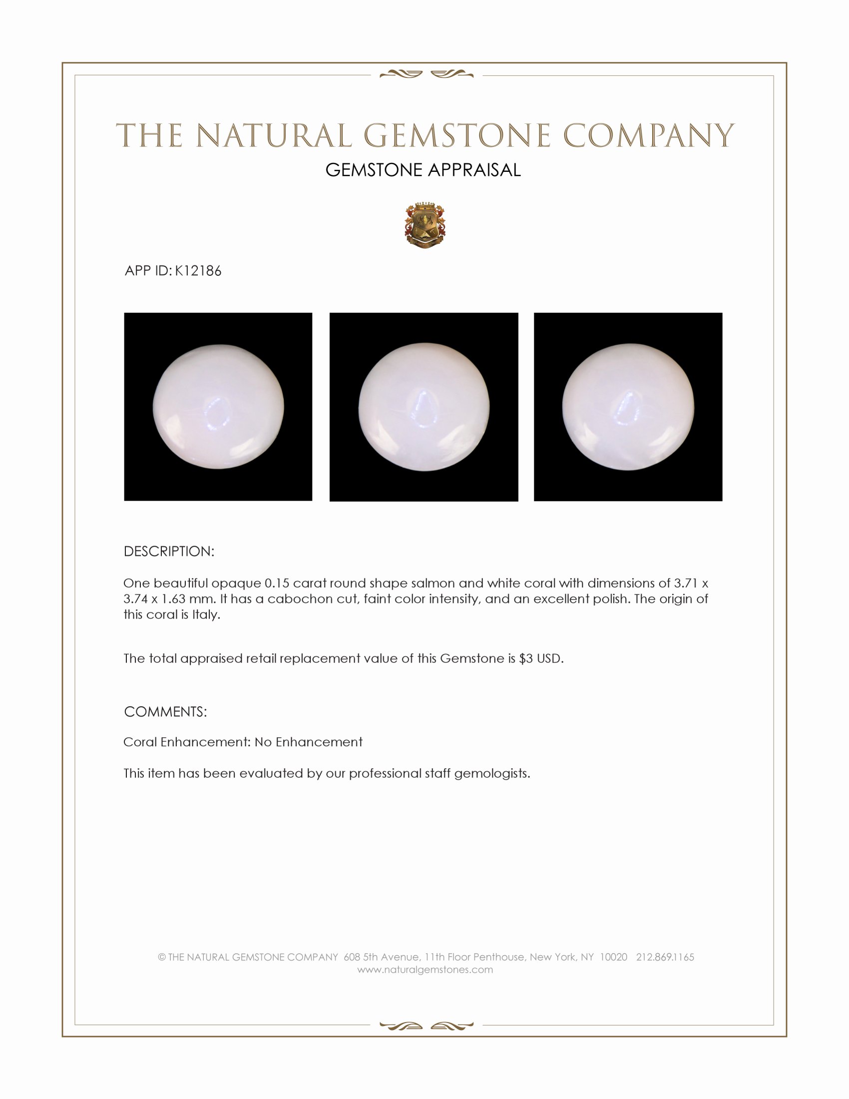 0.15 Ct. Cabochon Coral from Italy