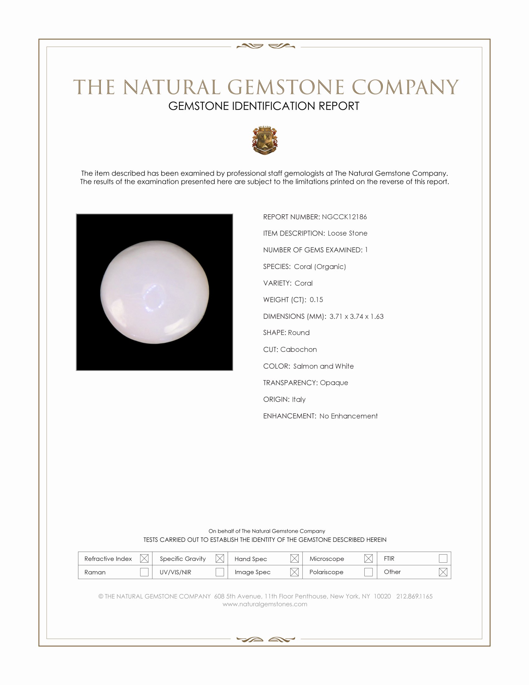 0.15 Ct. Cabochon Coral from Italy