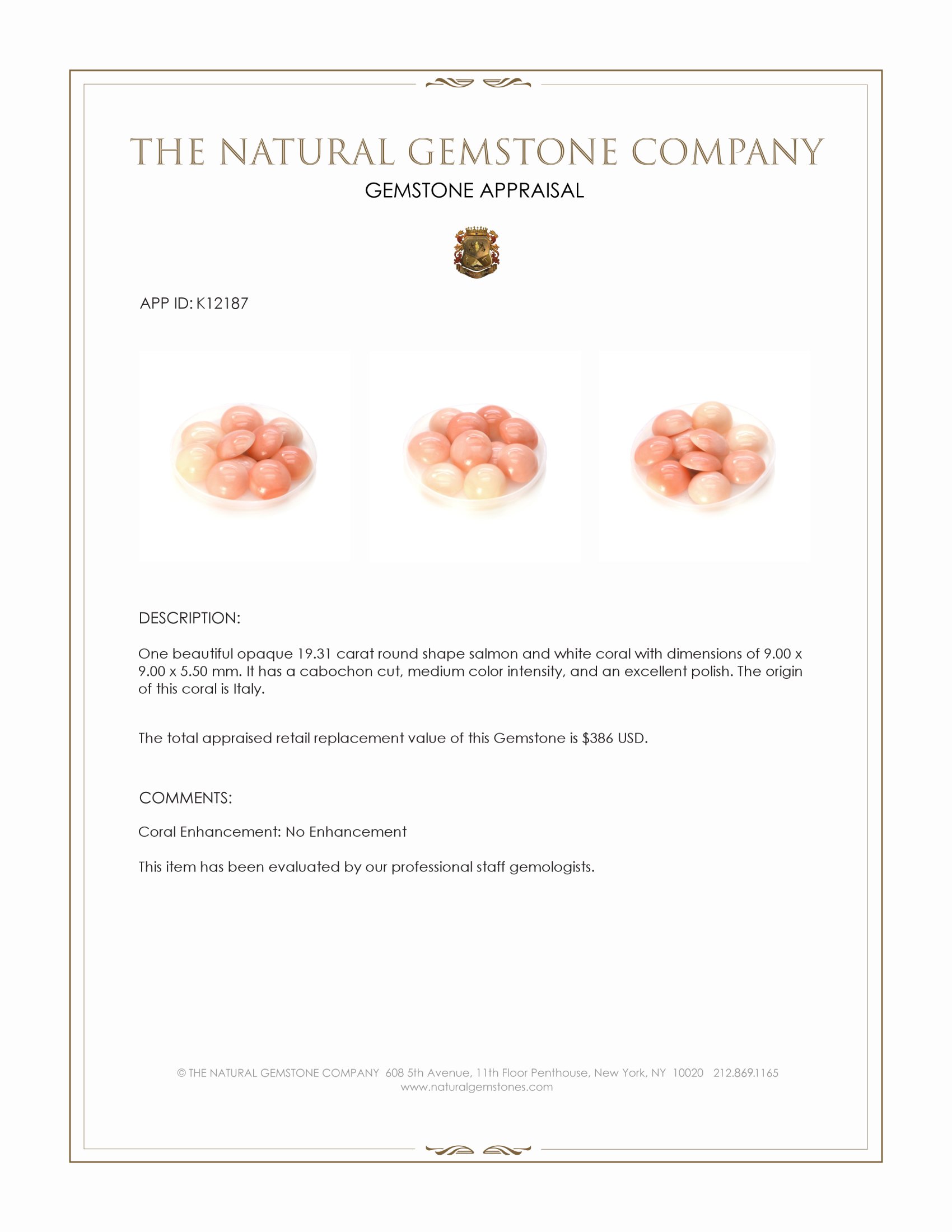 19.31 Ct. Cabochon Coral from Italy