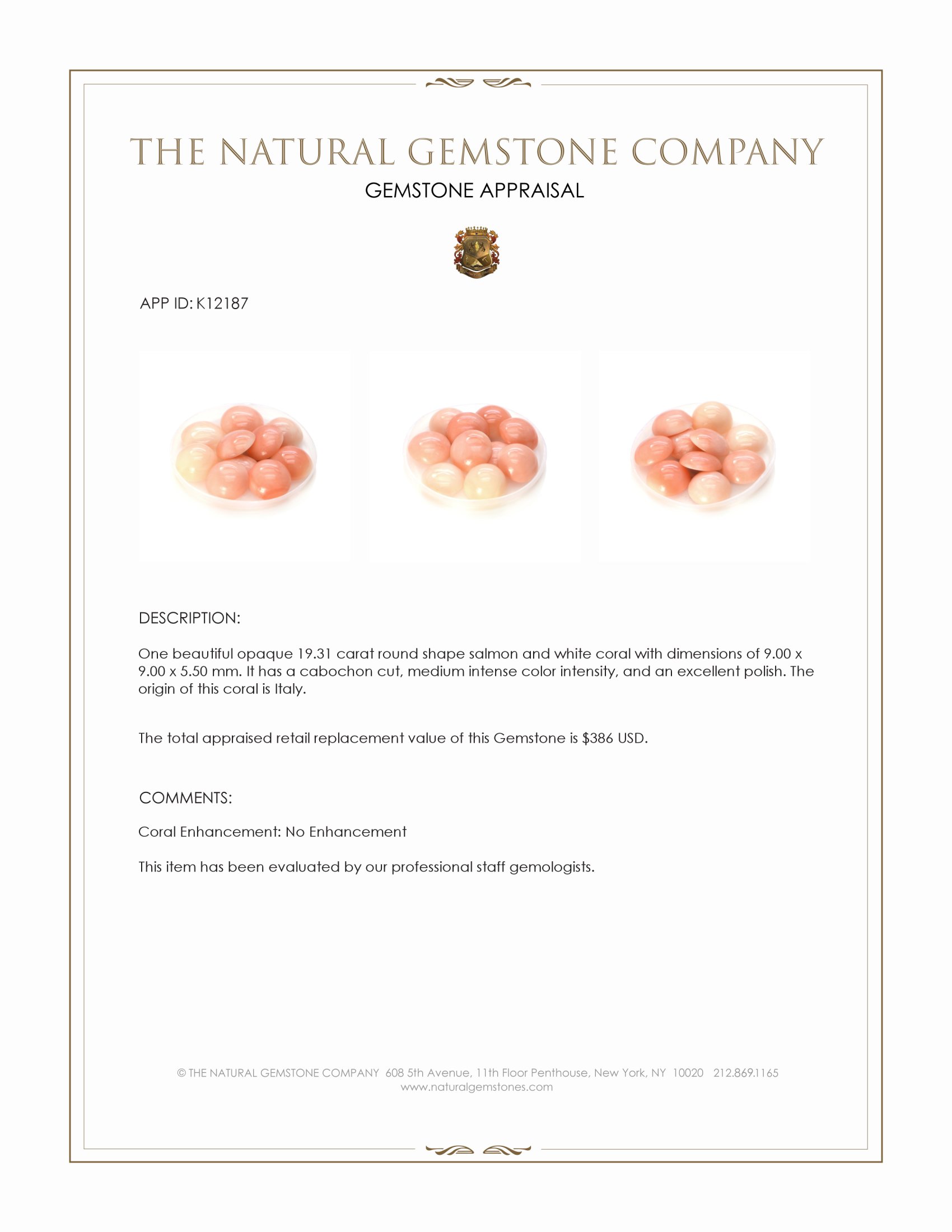 19.31 Ct. Cabochon Coral from Italy