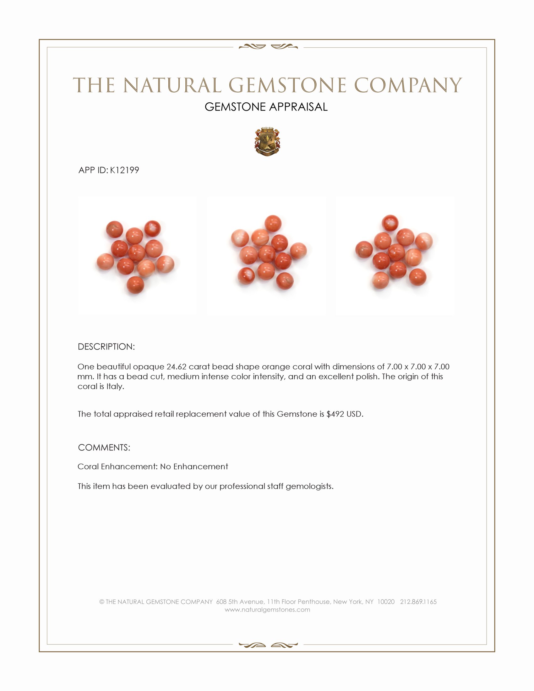 24.62 Ct. Salmon and White Coral from Italy