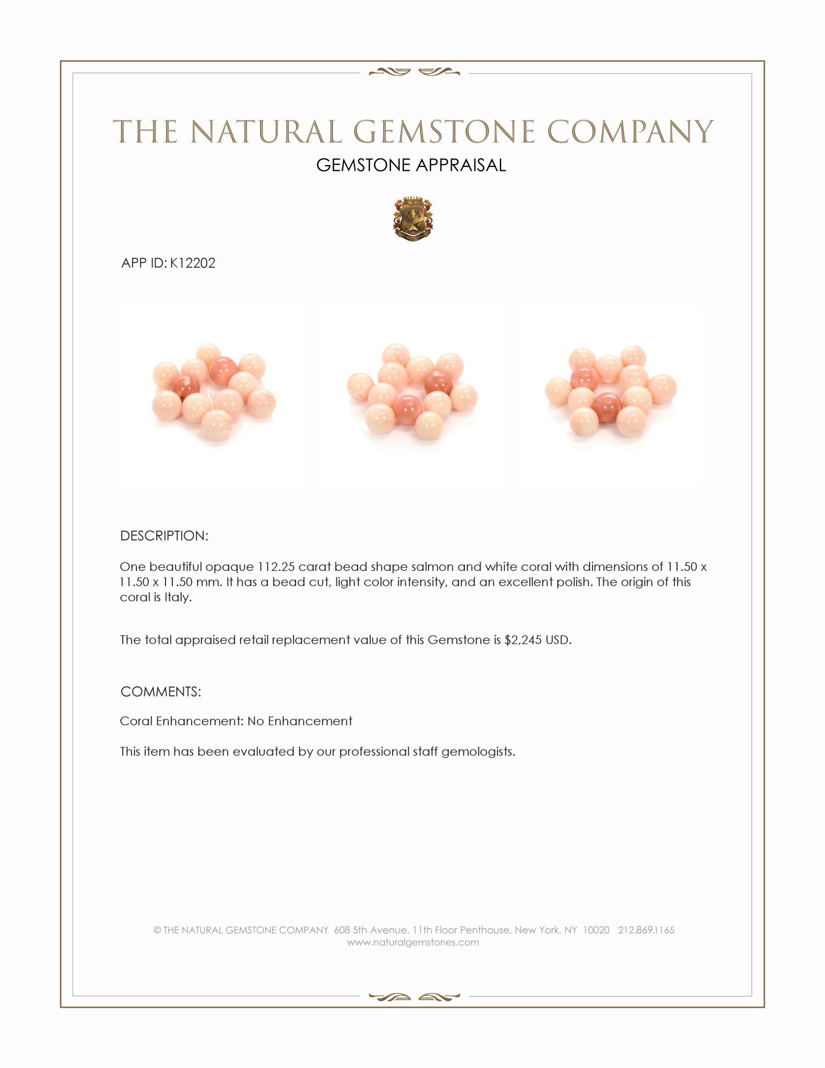 112.25 Ct. Coral from Italy