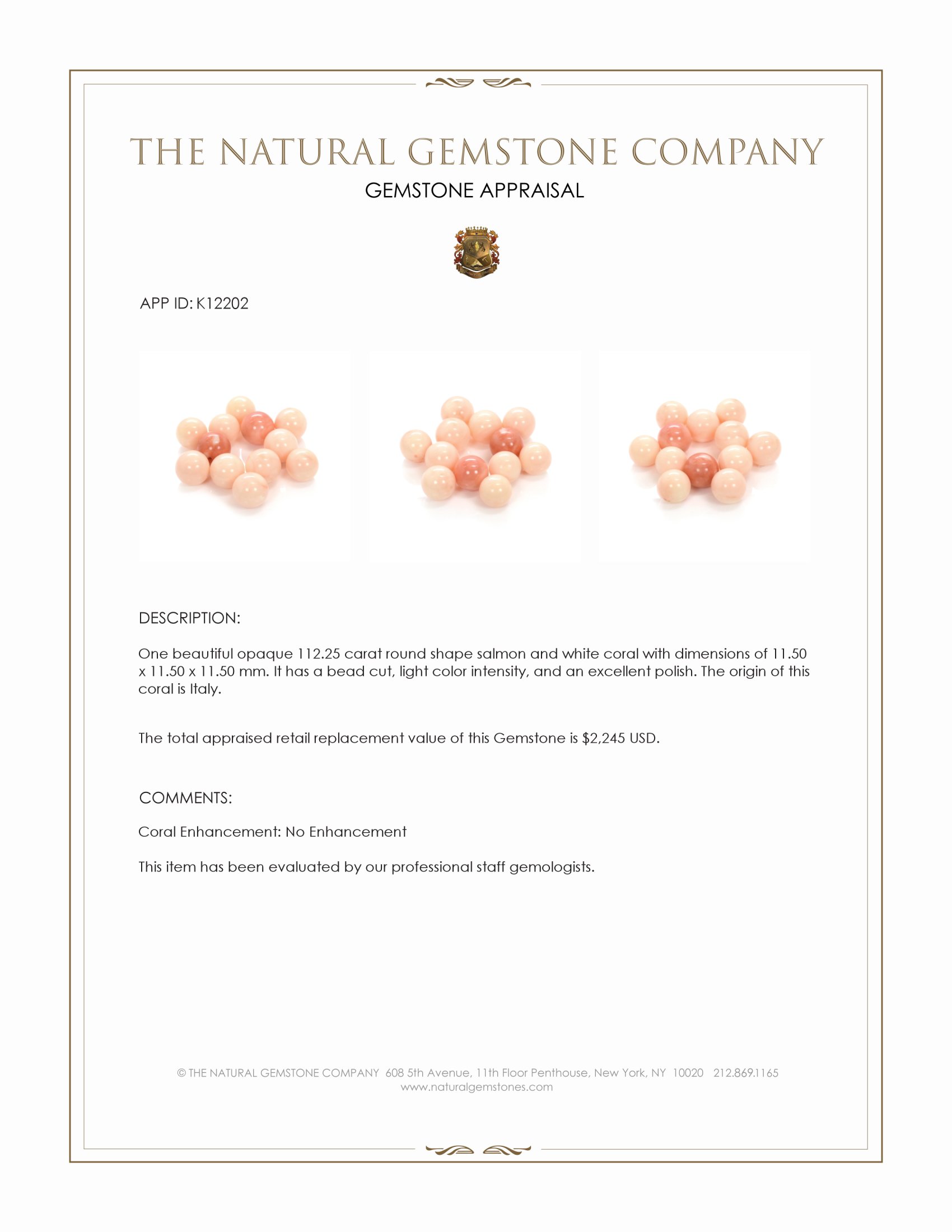 112.25 Ct. Coral from Italy