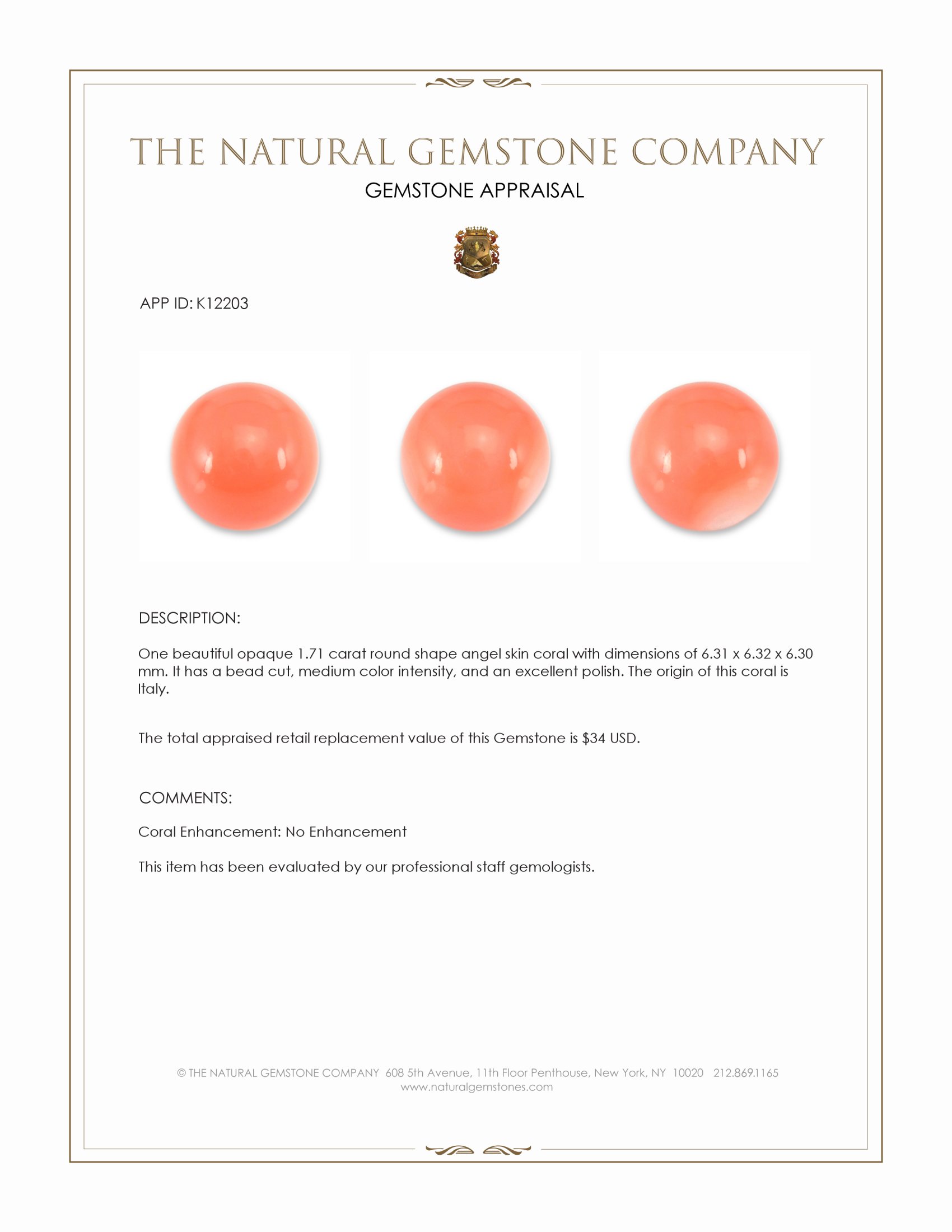 1.71 Ct. Coral from Italy