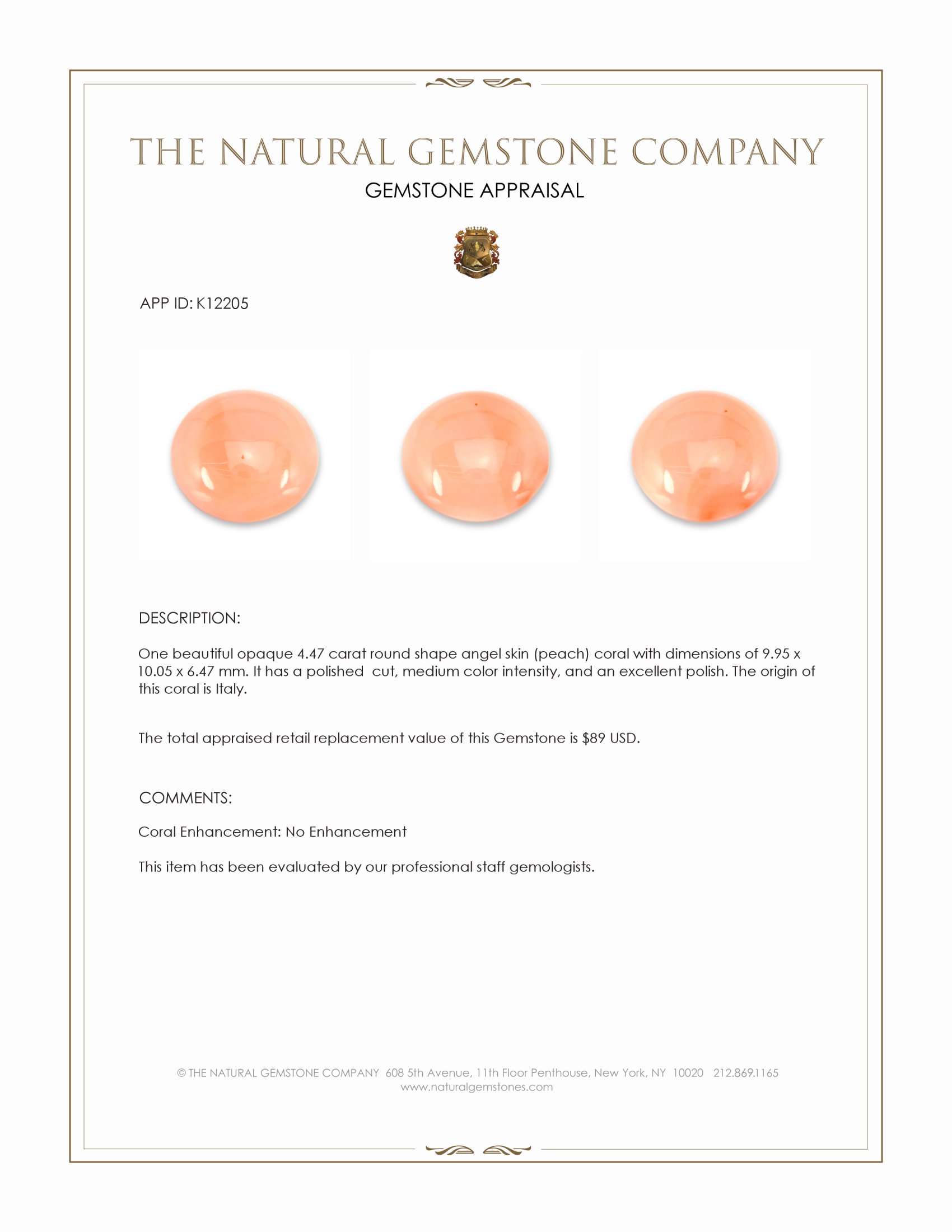 4.47 Ct. Angel Skin (Peach) Coral from Italy