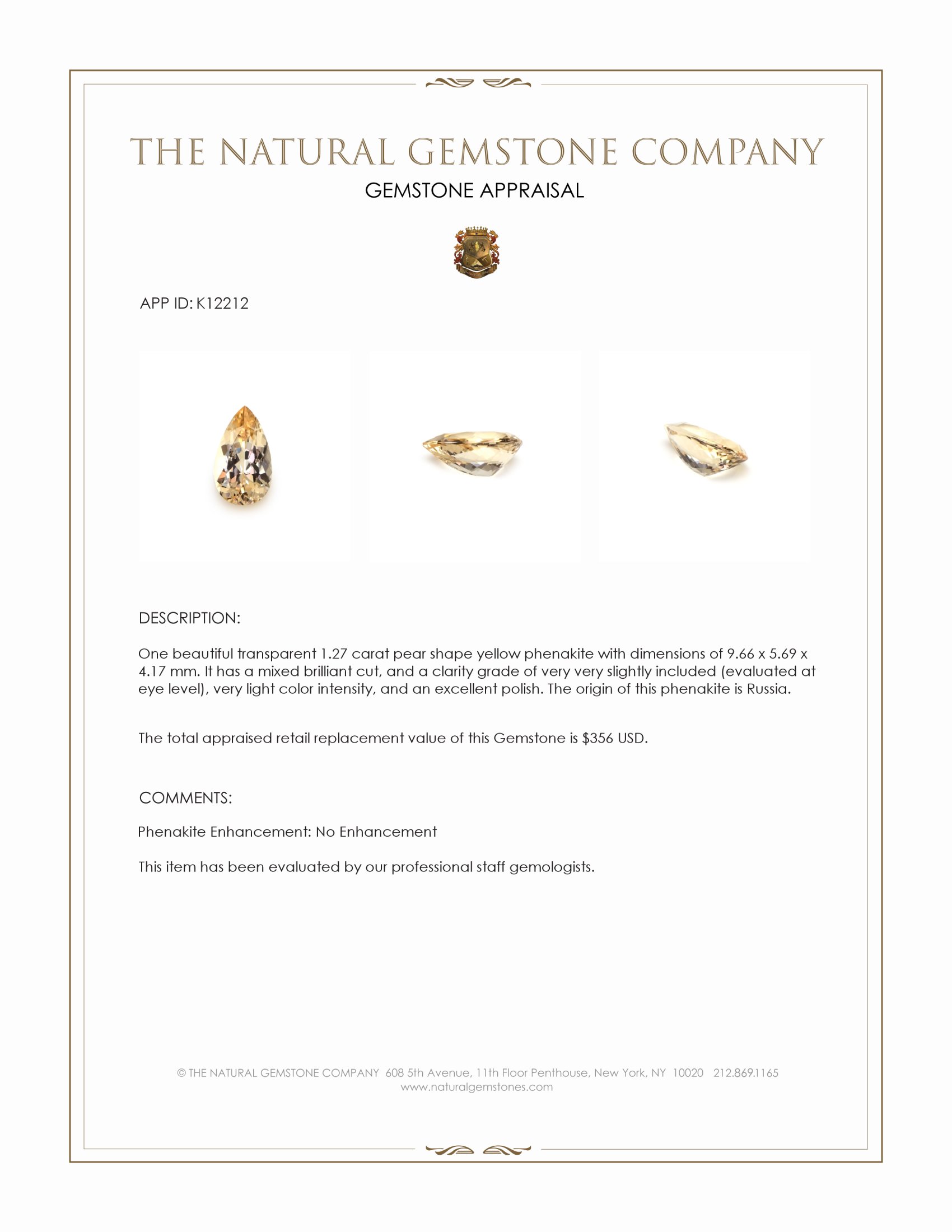 1.27 Ct. Phenakite from Russia