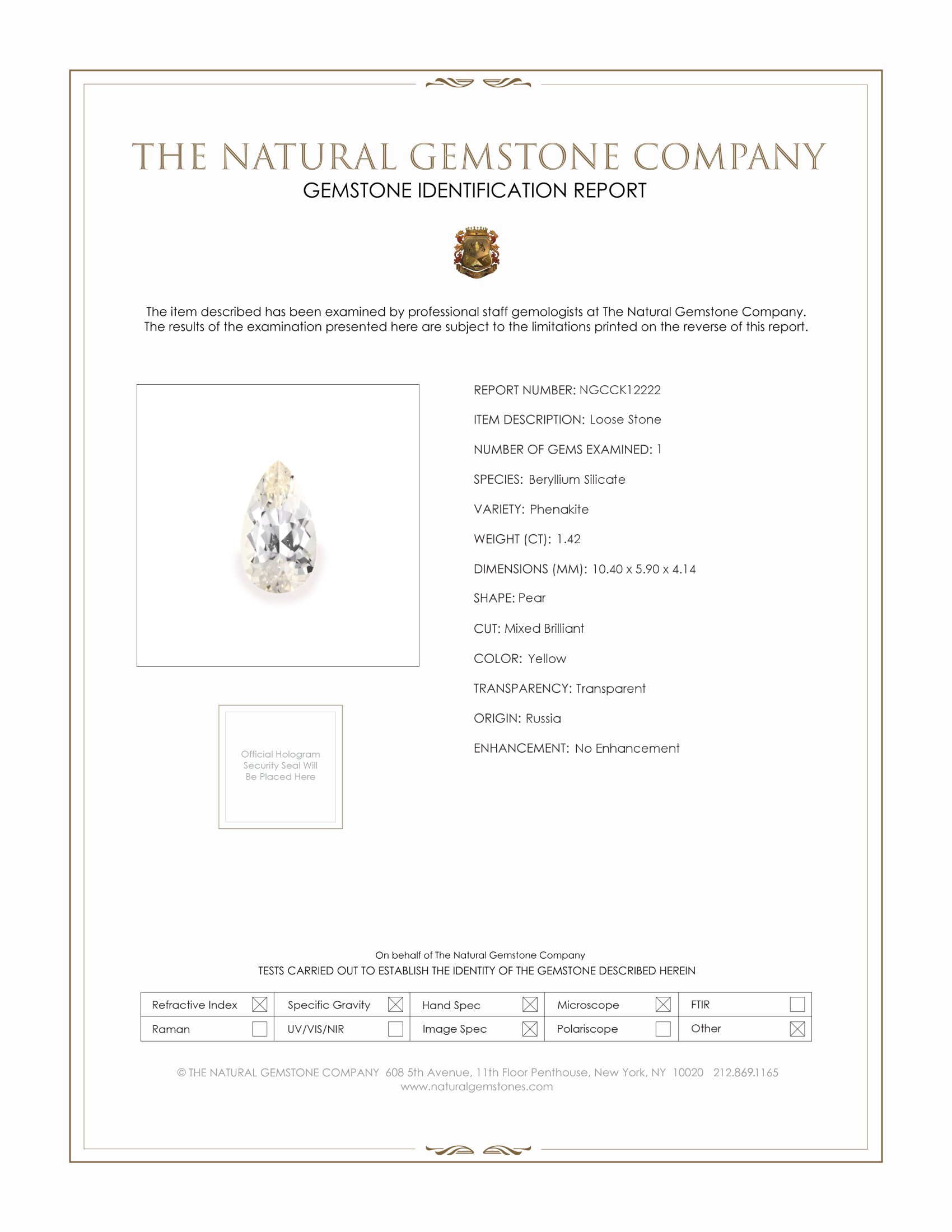 1.42 Ct. Phenakite from Russia