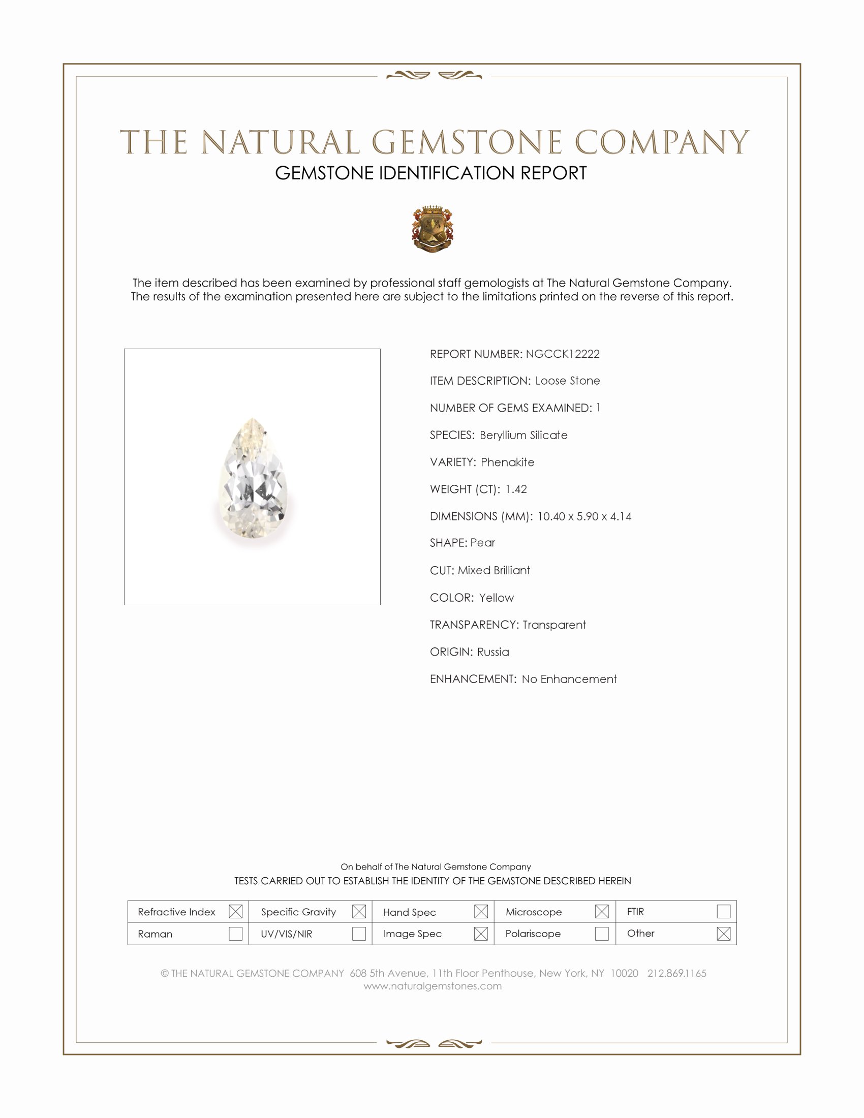 1.42 Ct. Phenakite from Russia
