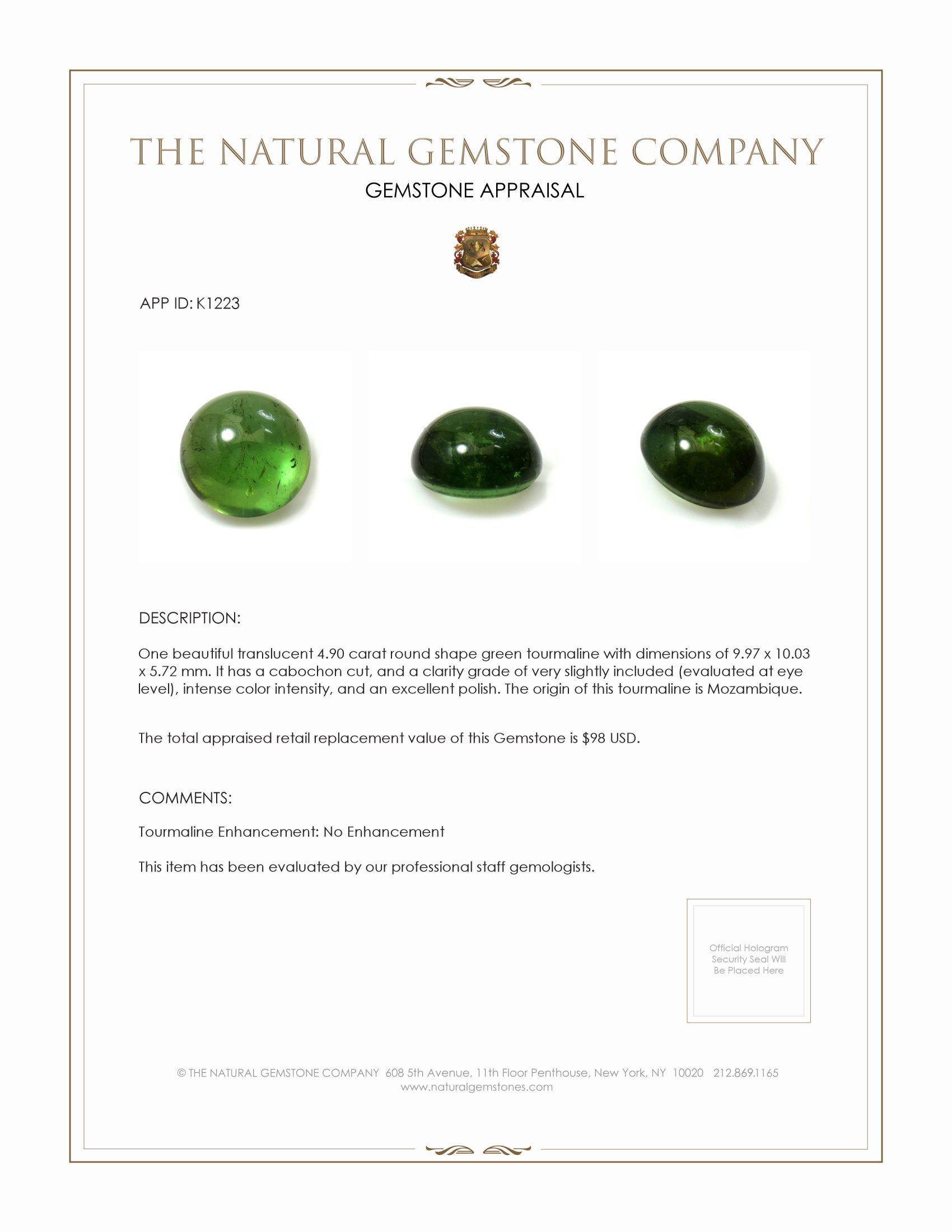 4.90 Ct. Cabochon Tourmaline from Mozambique