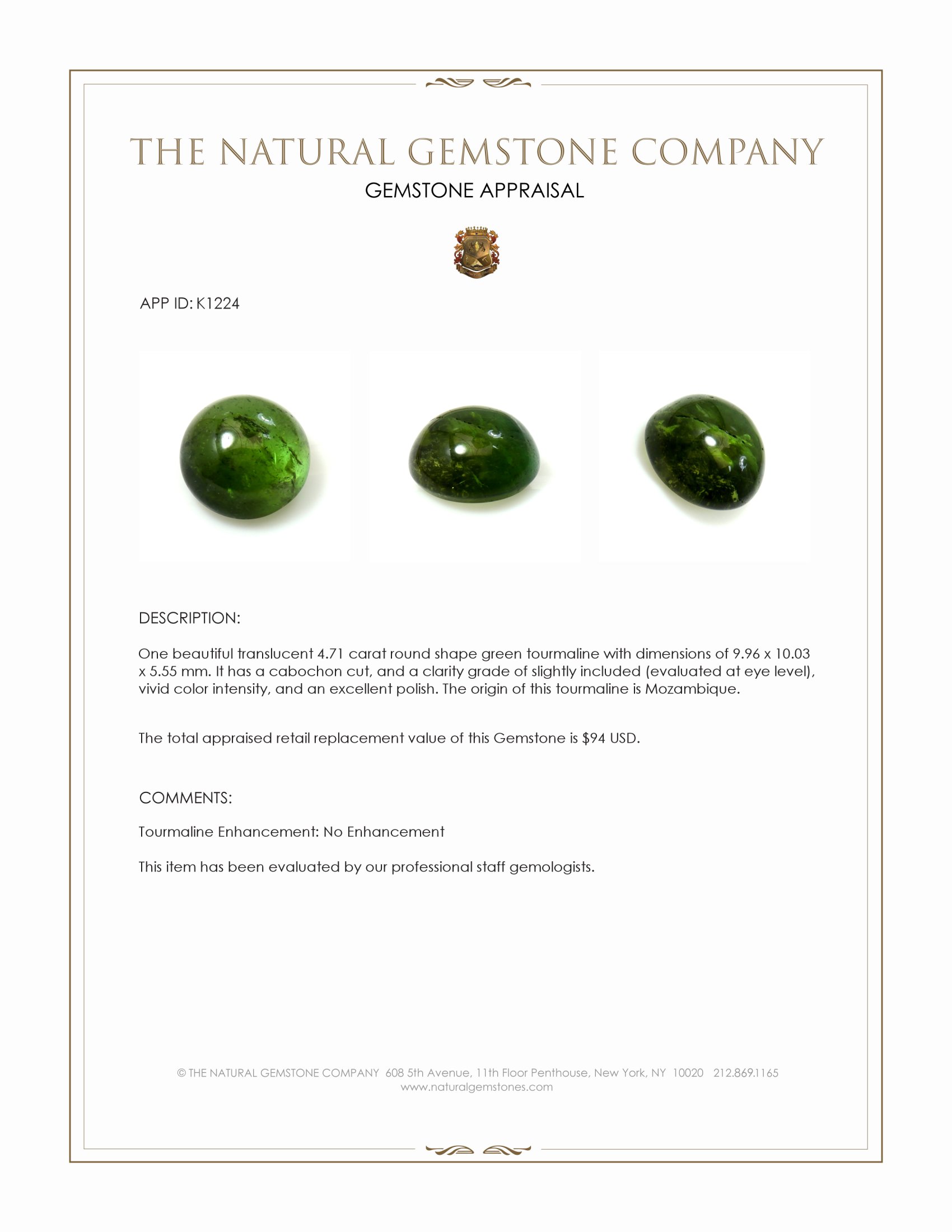 4.71 Ct. Cabochon Tourmaline from Mozambique