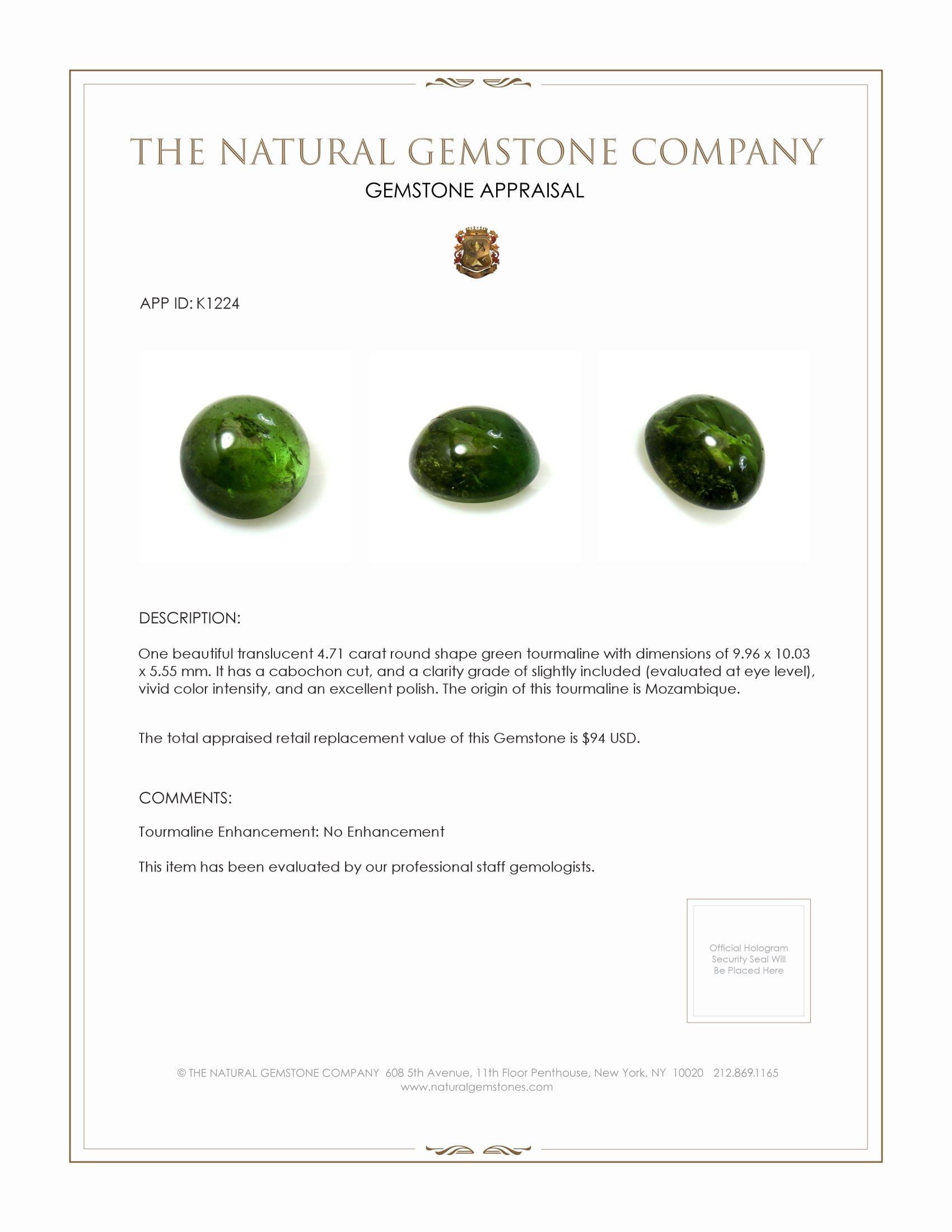 4.71 Ct. Cabochon Tourmaline from Mozambique