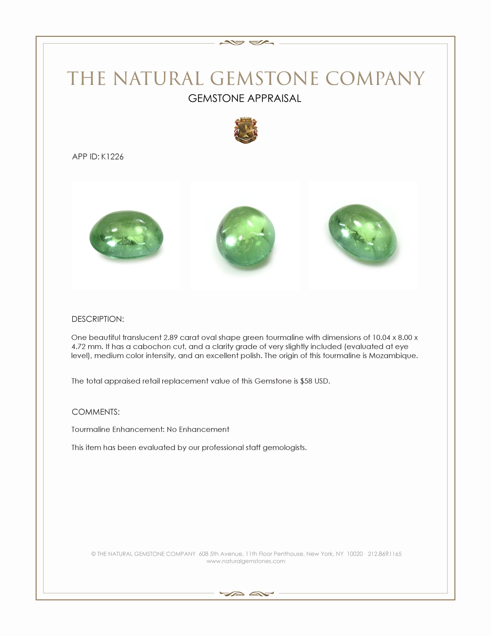 2.89 Ct. Cabochon Tourmaline from Mozambique