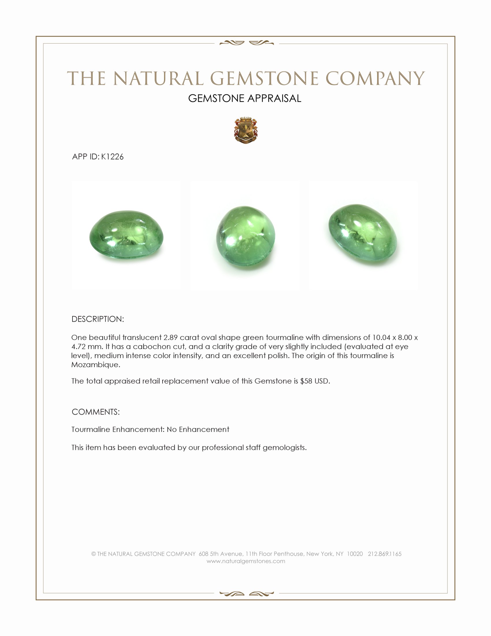 2.89 Ct. Cabochon Tourmaline from Mozambique