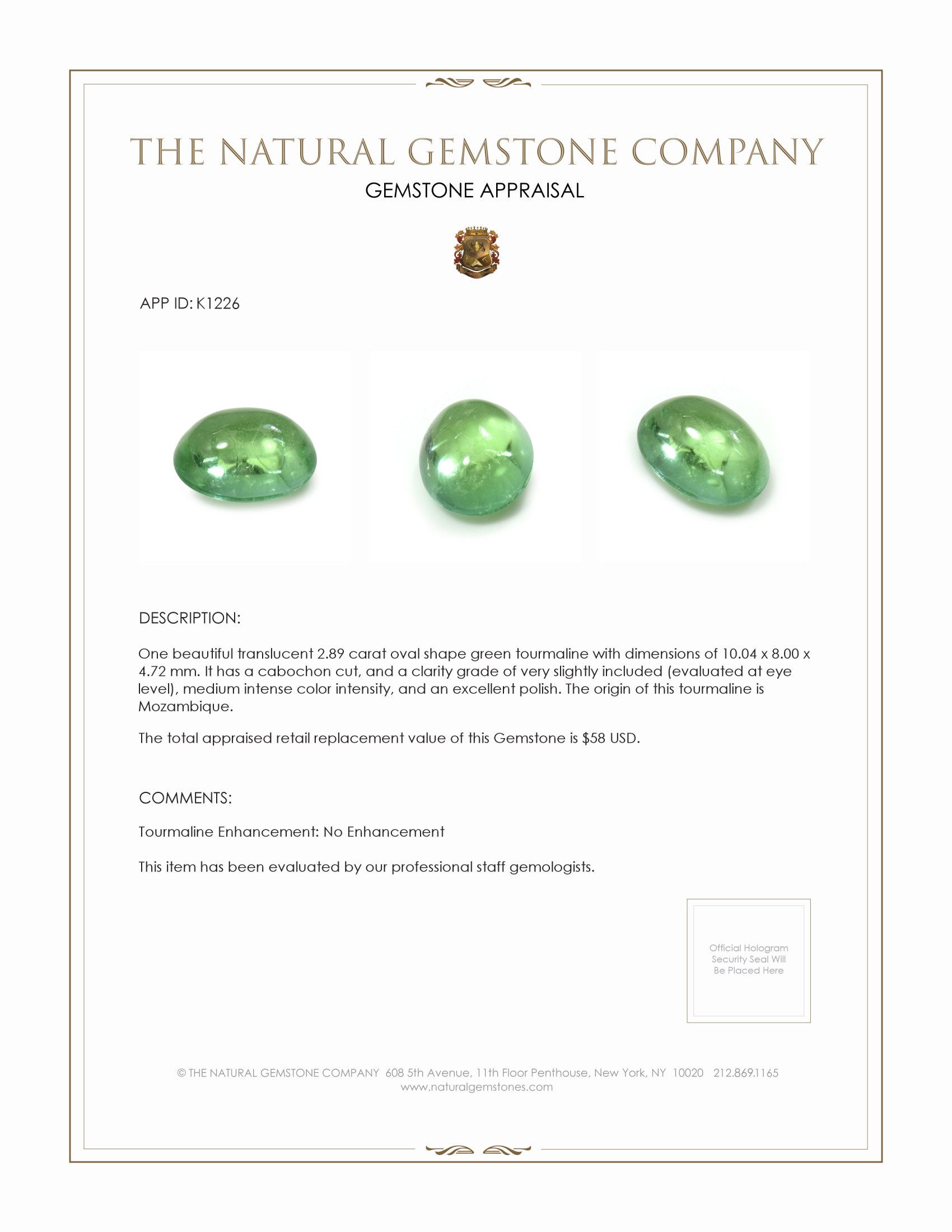 2.89 Ct. Cabochon Tourmaline from Mozambique