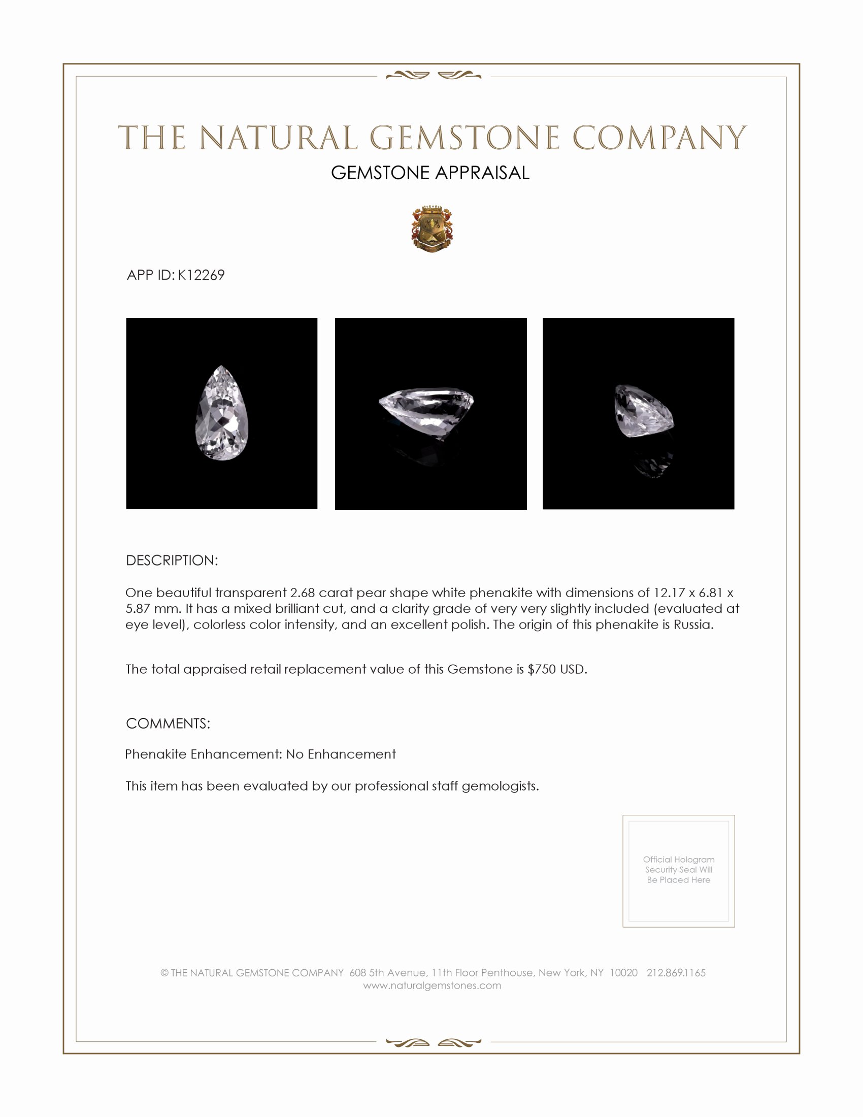 2.68 Ct. Phenakite from Russia