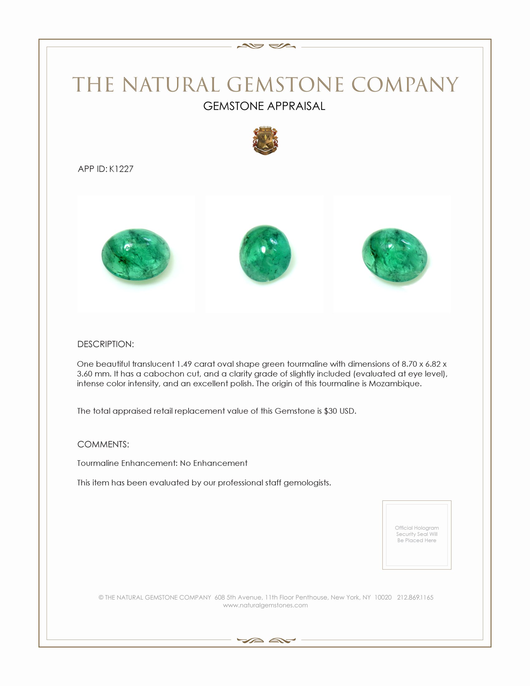 1.49 Ct. Cabochon Tourmaline from Mozambique