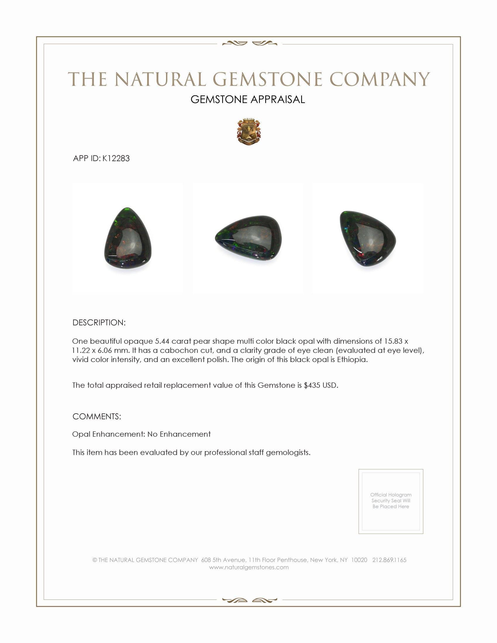 5.44 Ct. Cabochon Black Opal from Ethiopia