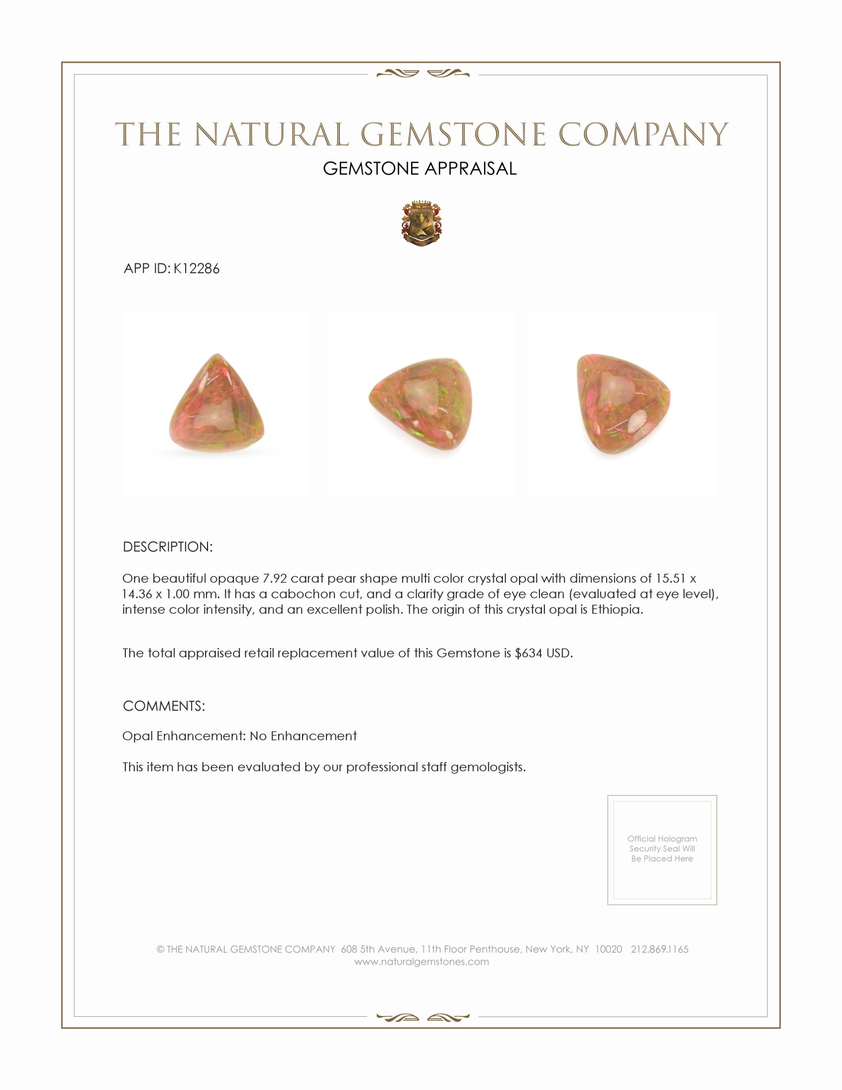 7.92 Ct. Multi Color Cabochon Crystal/Jelly Opal from Ethiopia