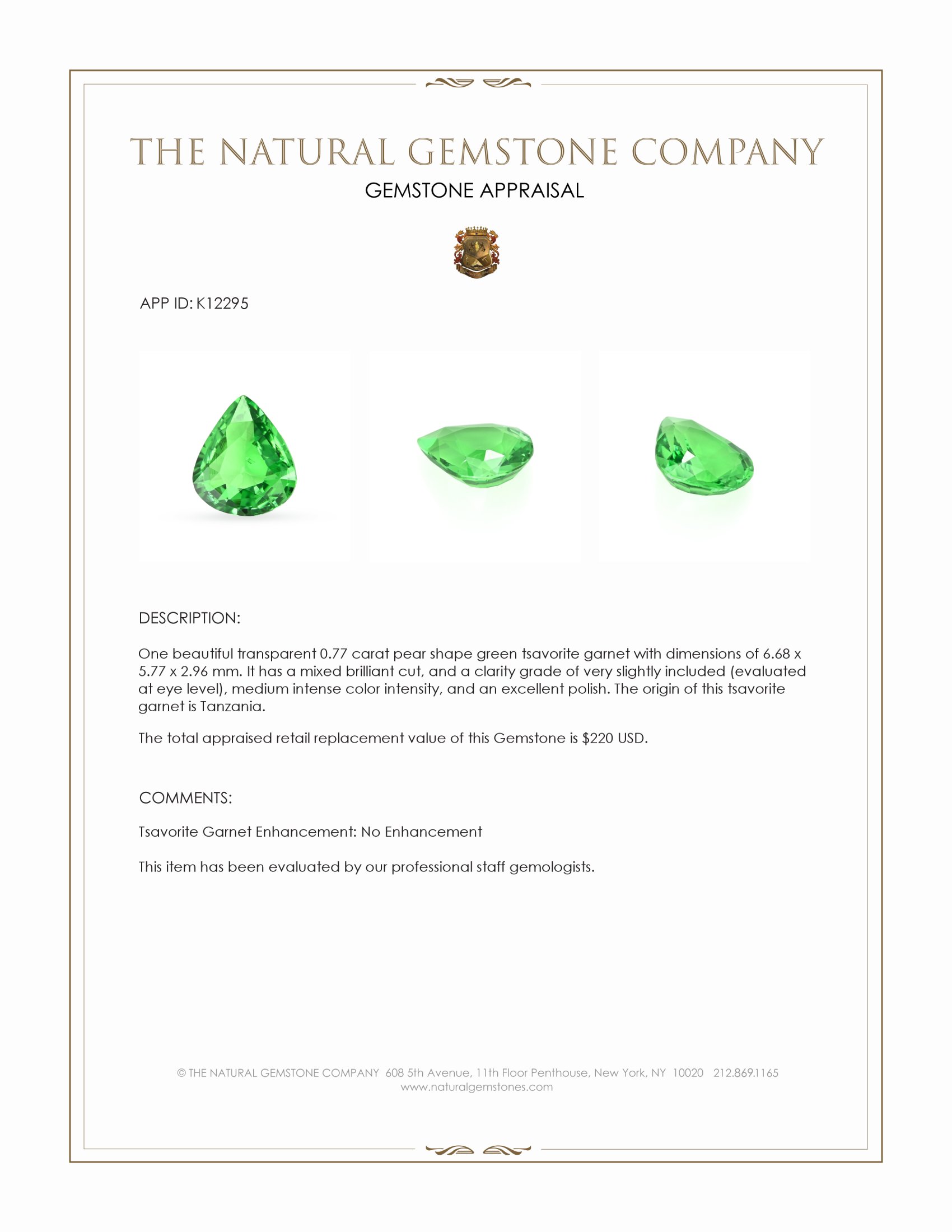 0.77 Ct. Tsavorite Garnet from Tanzania