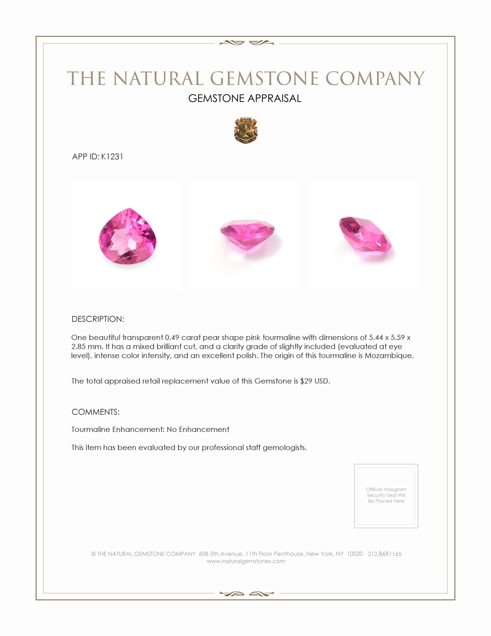 0.49 Ct. Tourmaline from Mozambique