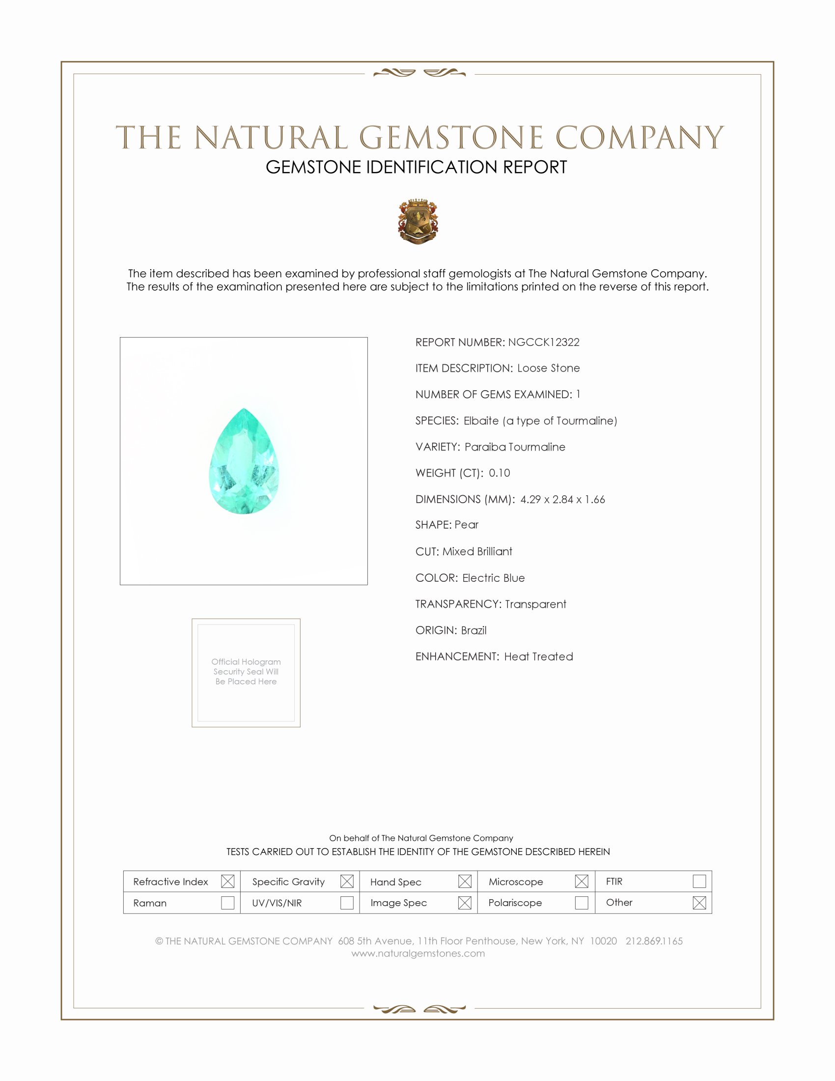 0.10 Ct. Paraiba Tourmaline from Brazil