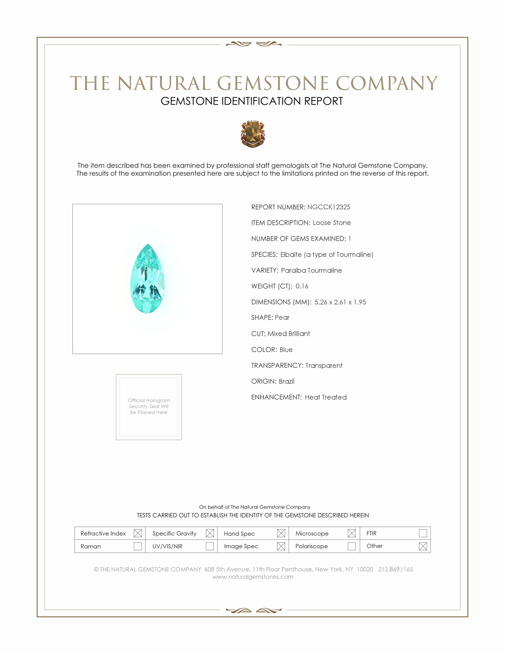 0.16 Ct. Paraiba Tourmaline from Brazil