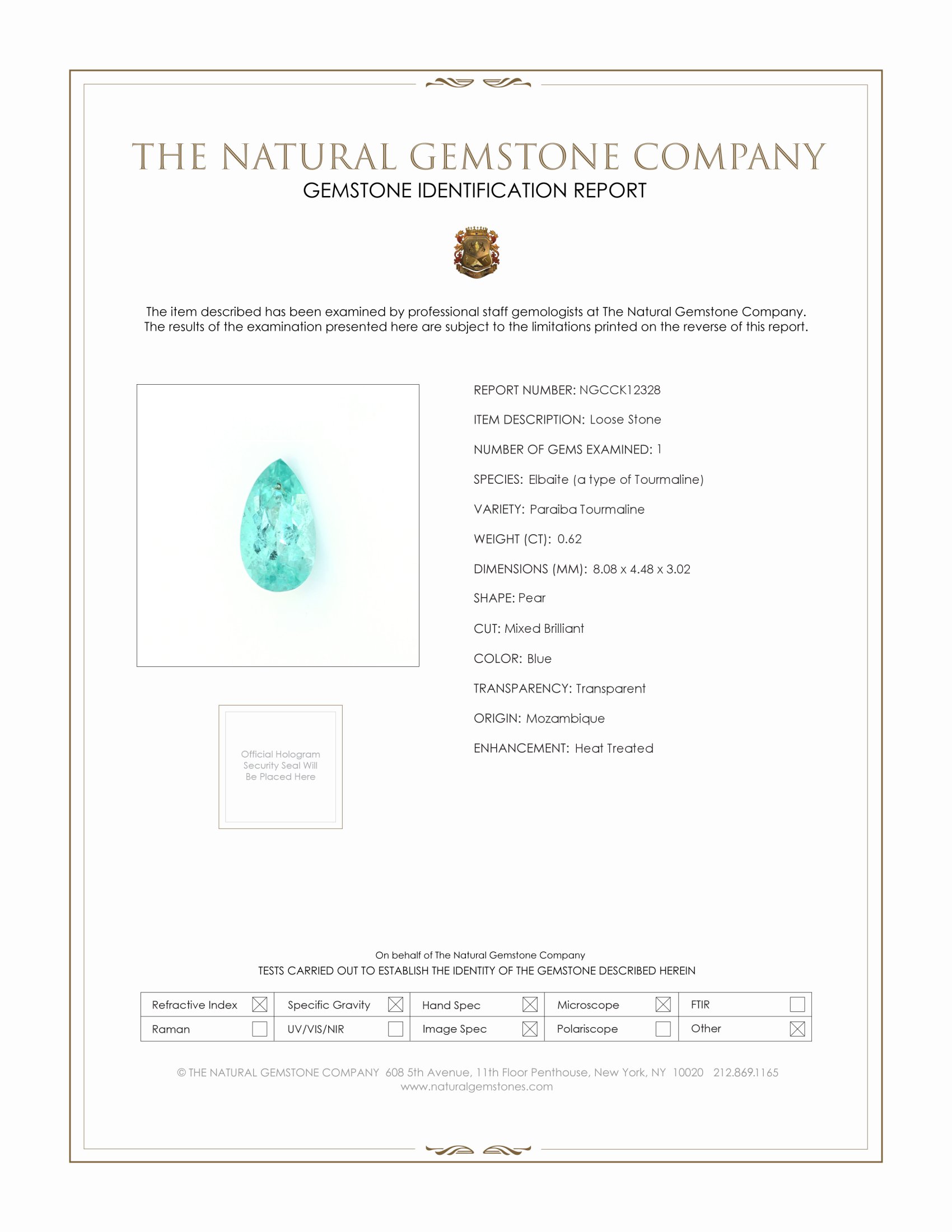 0.62 Ct. Blue Paraiba Tourmaline from Mozambique