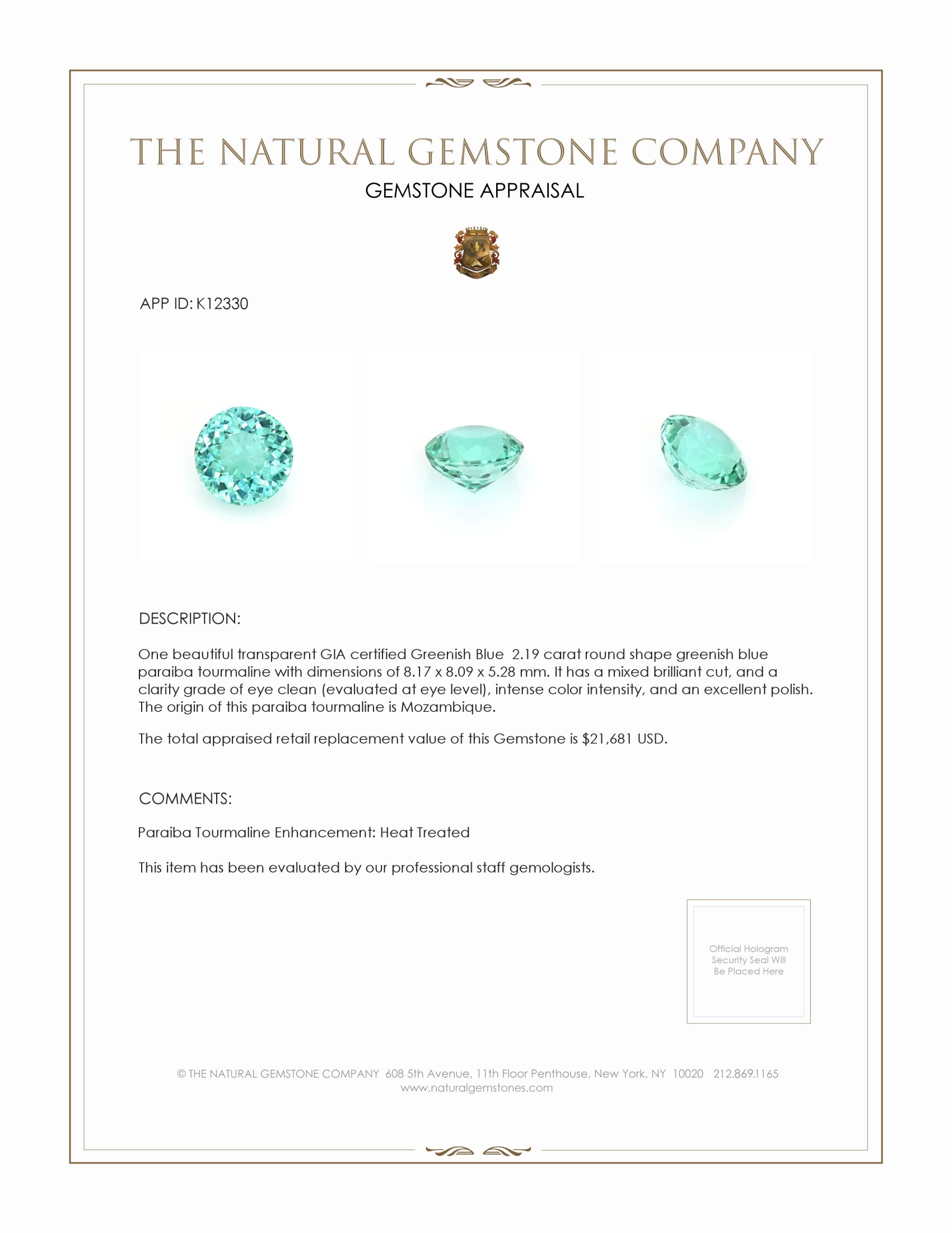 2.19 Ct. Paraiba Tourmaline from Mozambique