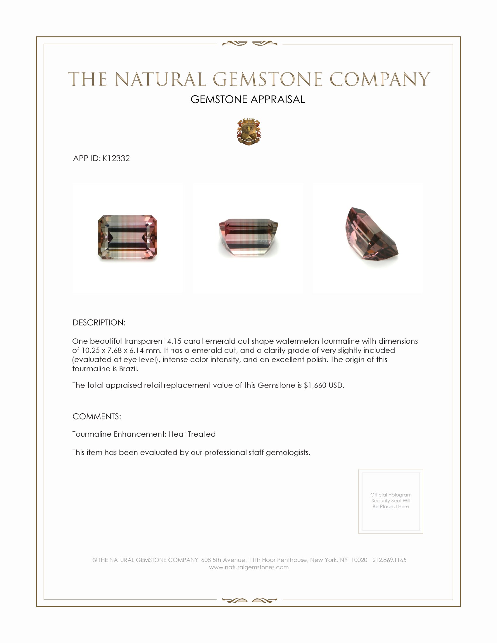 4.15 Ct. Tourmaline from Brazil