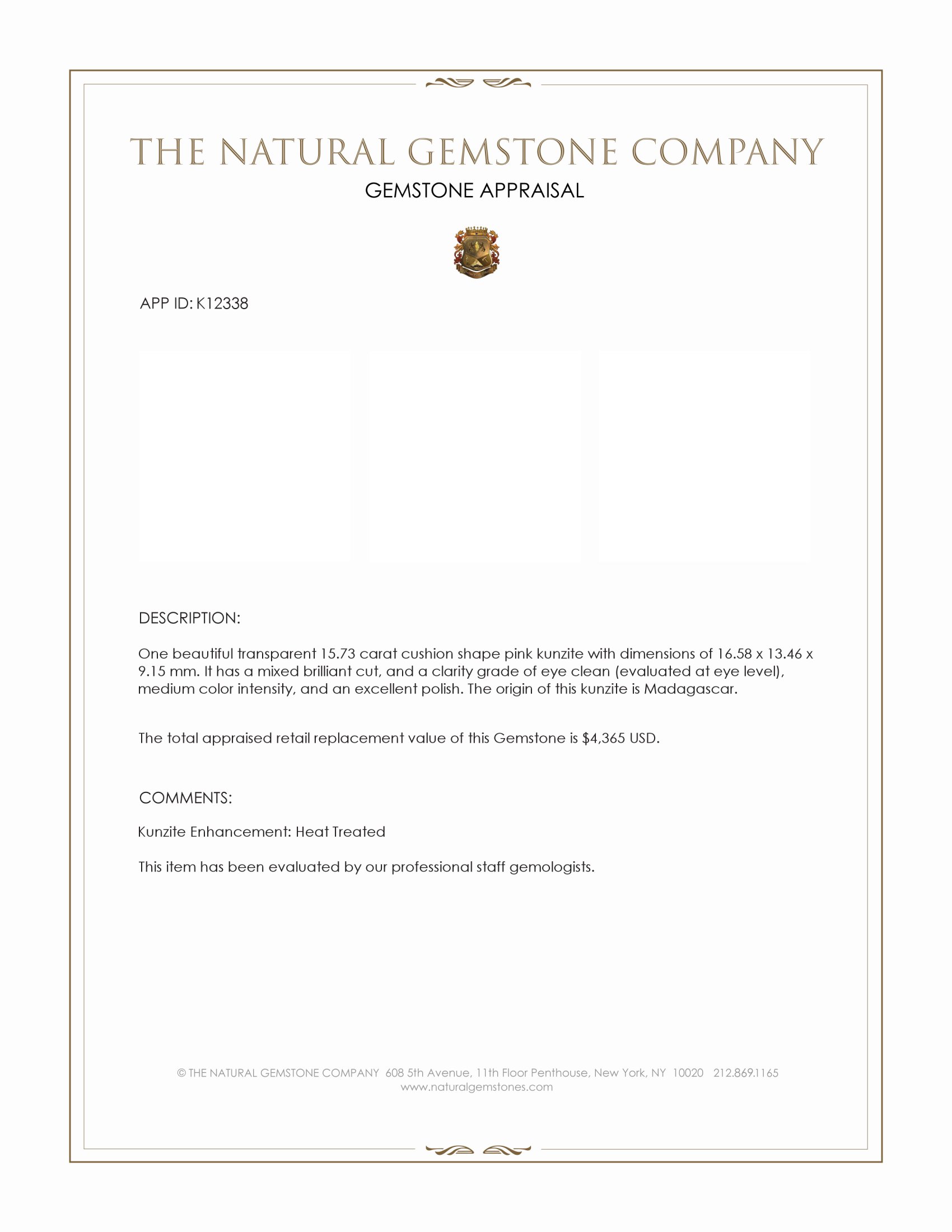 15.73 Ct. Kunzite from Madagascar