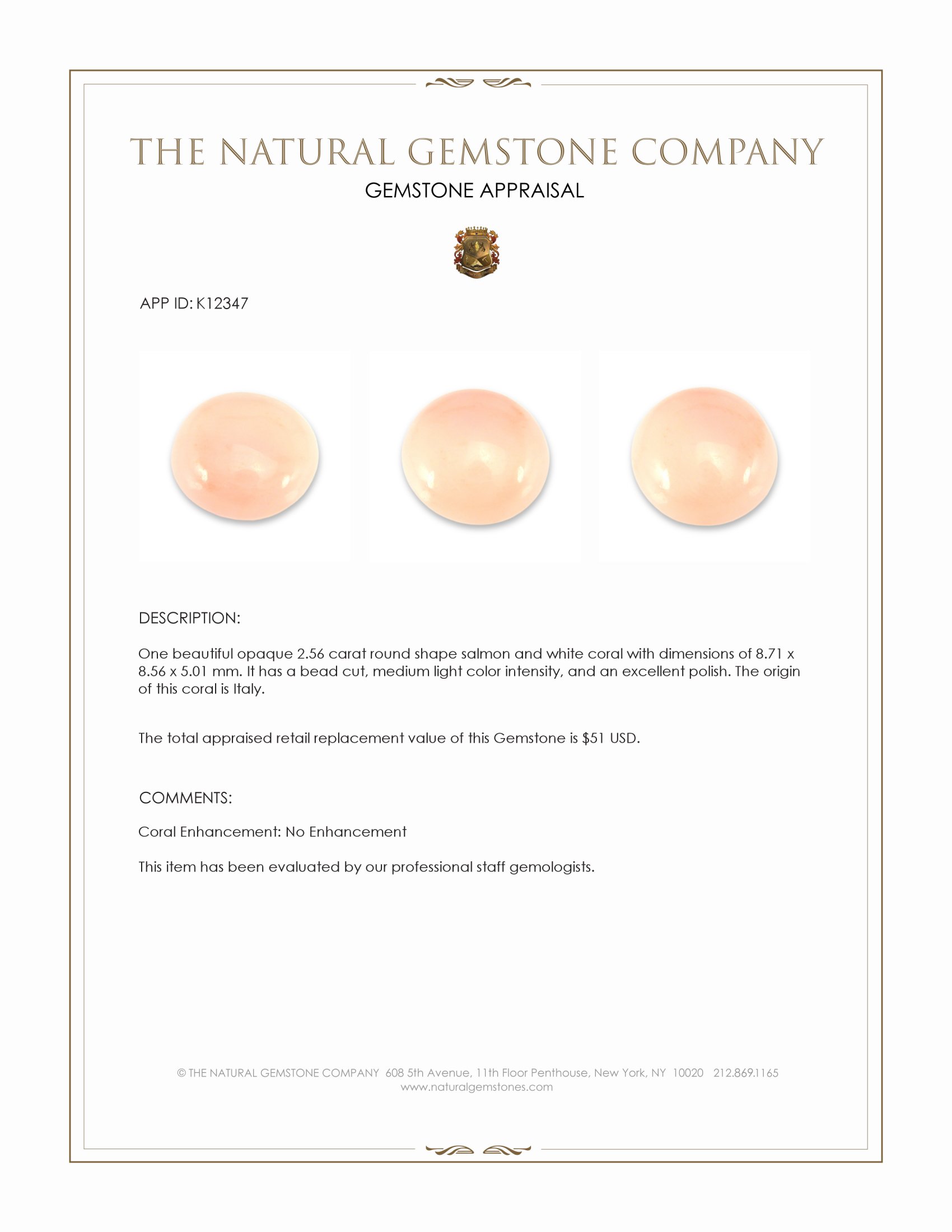 2.56 Ct. Coral from Italy